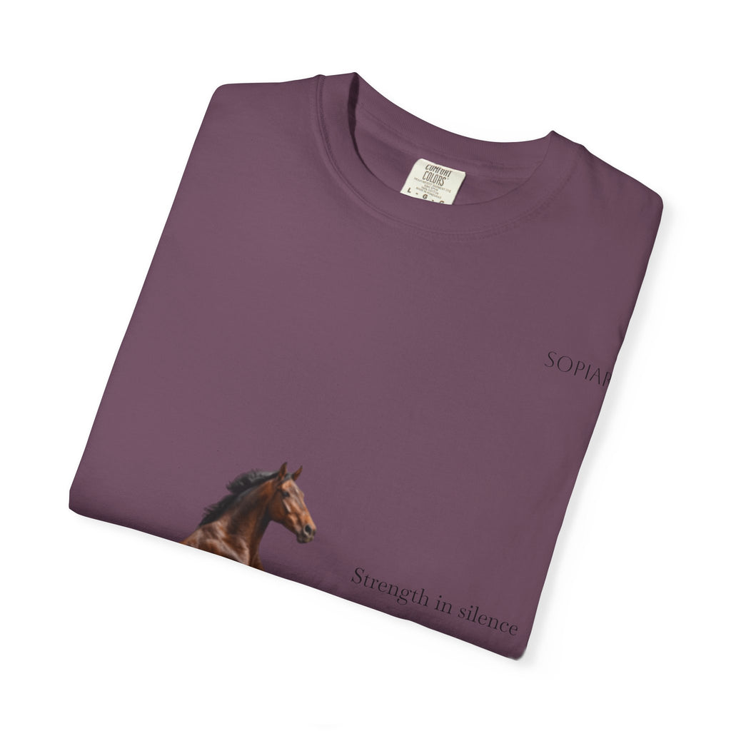 Horse Graphic T-Shirt — Majestic Rearing Stallion Tee with Subtle Text