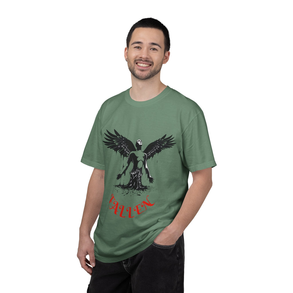Fallen Angel Graphic T-Shirt — Gothic Winged Figure Tee