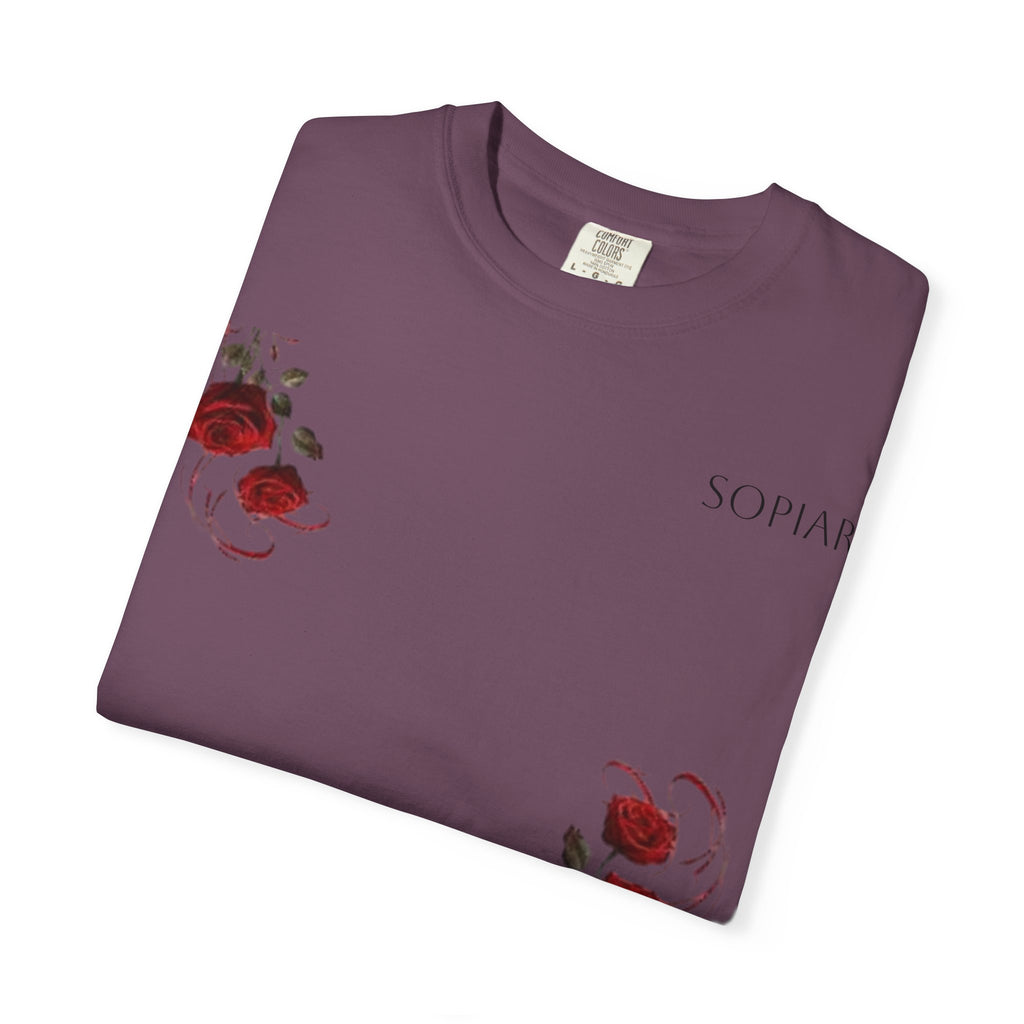 Rose Corner Graphic T-Shirt — Red Rose Floral Tee