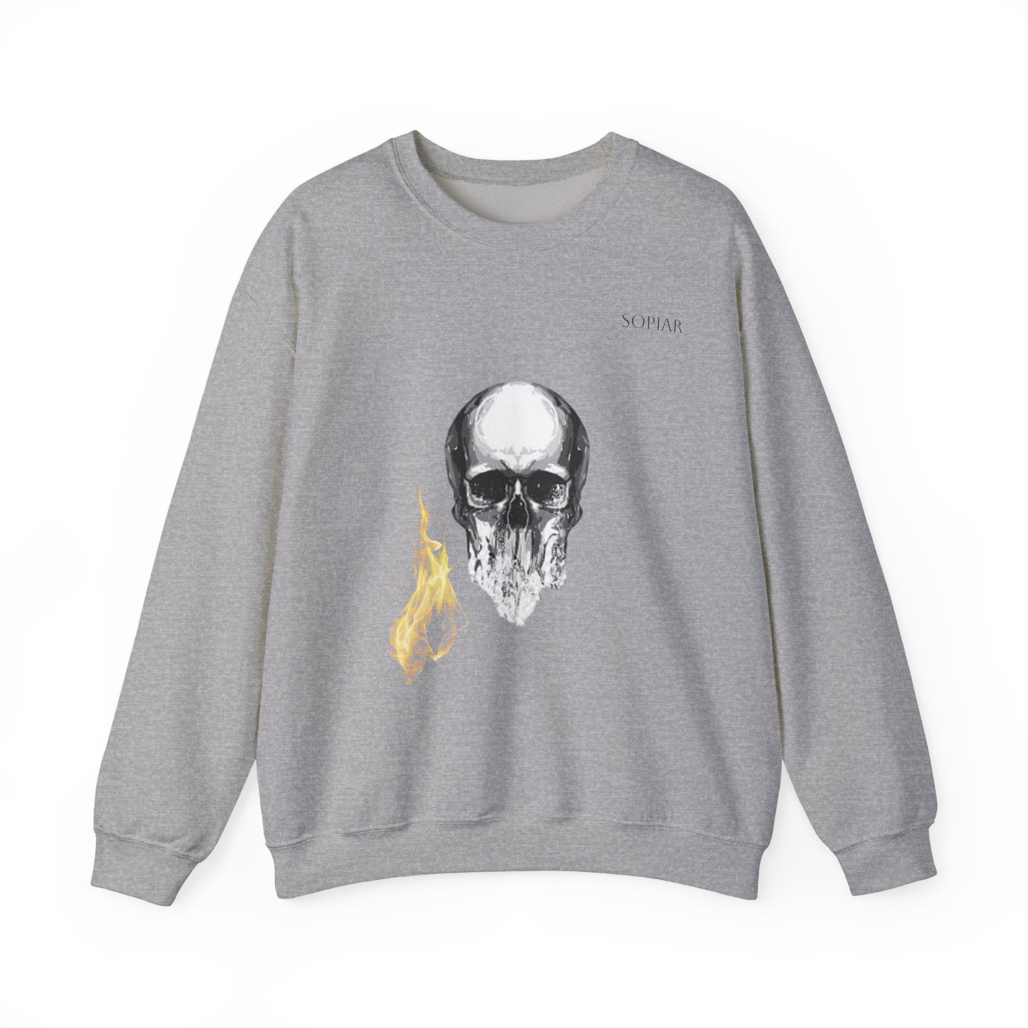 Skull & Flame Crewneck Sweatshirt — Gothic Skull Graphic Pullover
