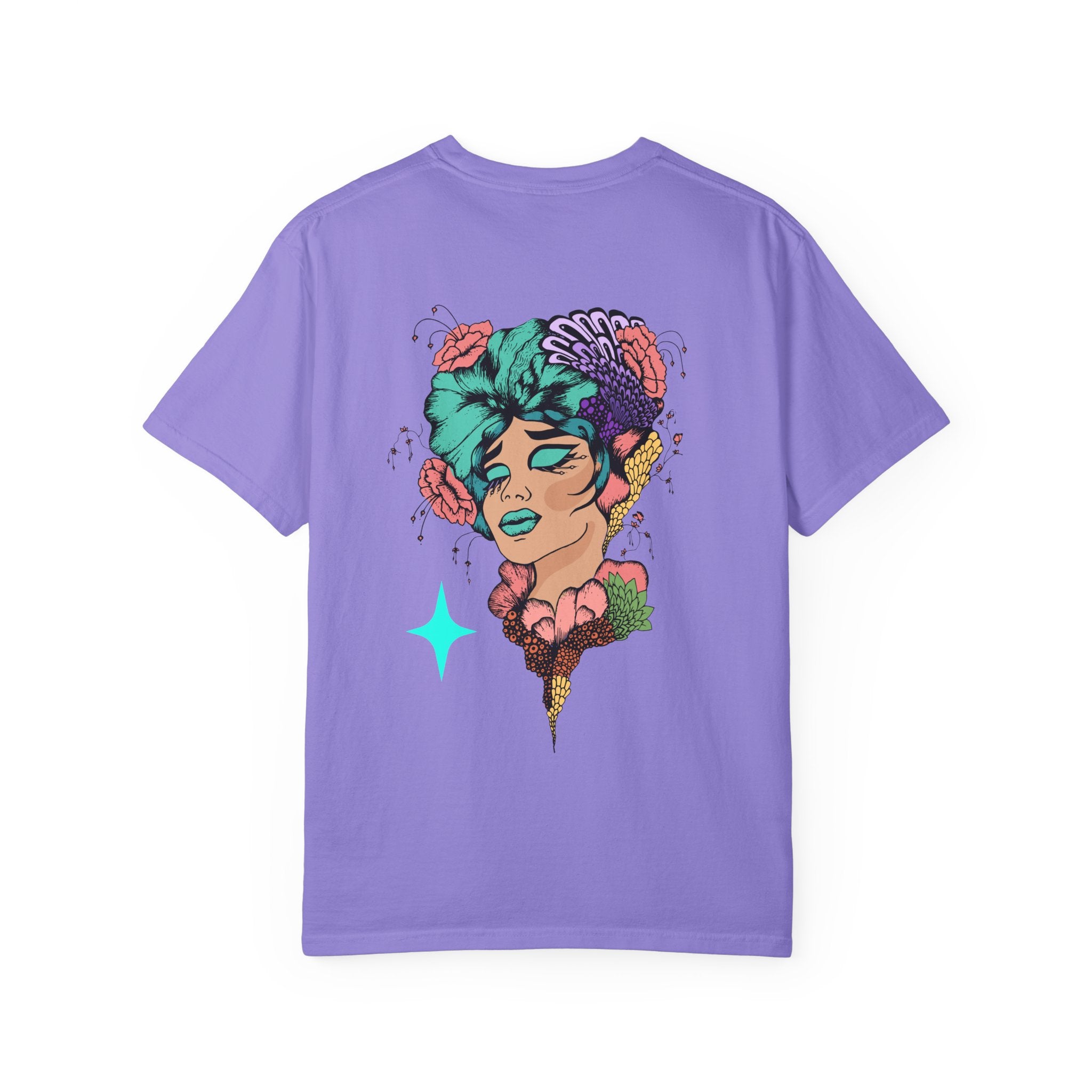 Artistic Floral Portrait T‑Shirt — Surreal Woman with Flowers Graphic