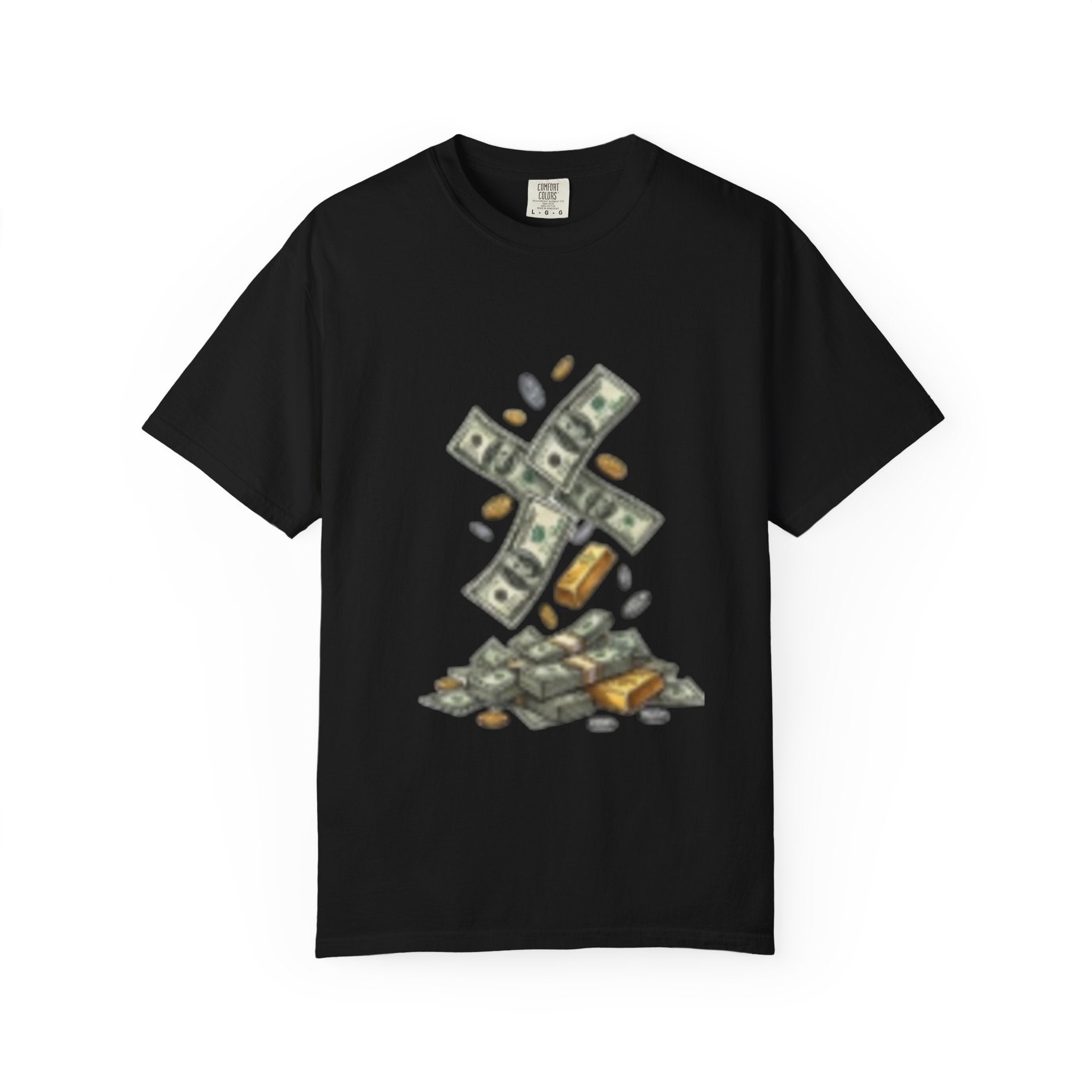 Money Rain T-Shirt — Stacked Cash & Coins Graphic Tee