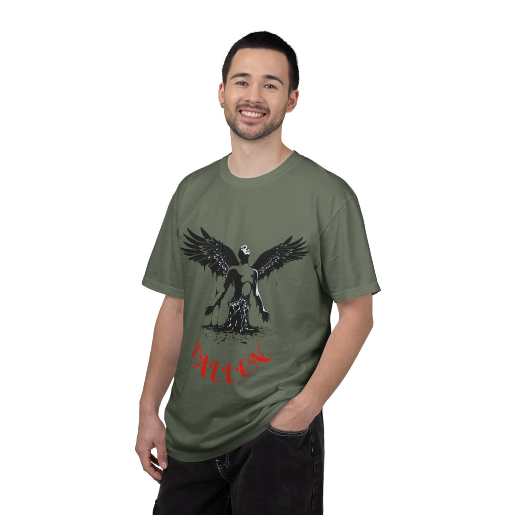 Fallen Angel Graphic T-Shirt — Gothic Winged Figure Tee