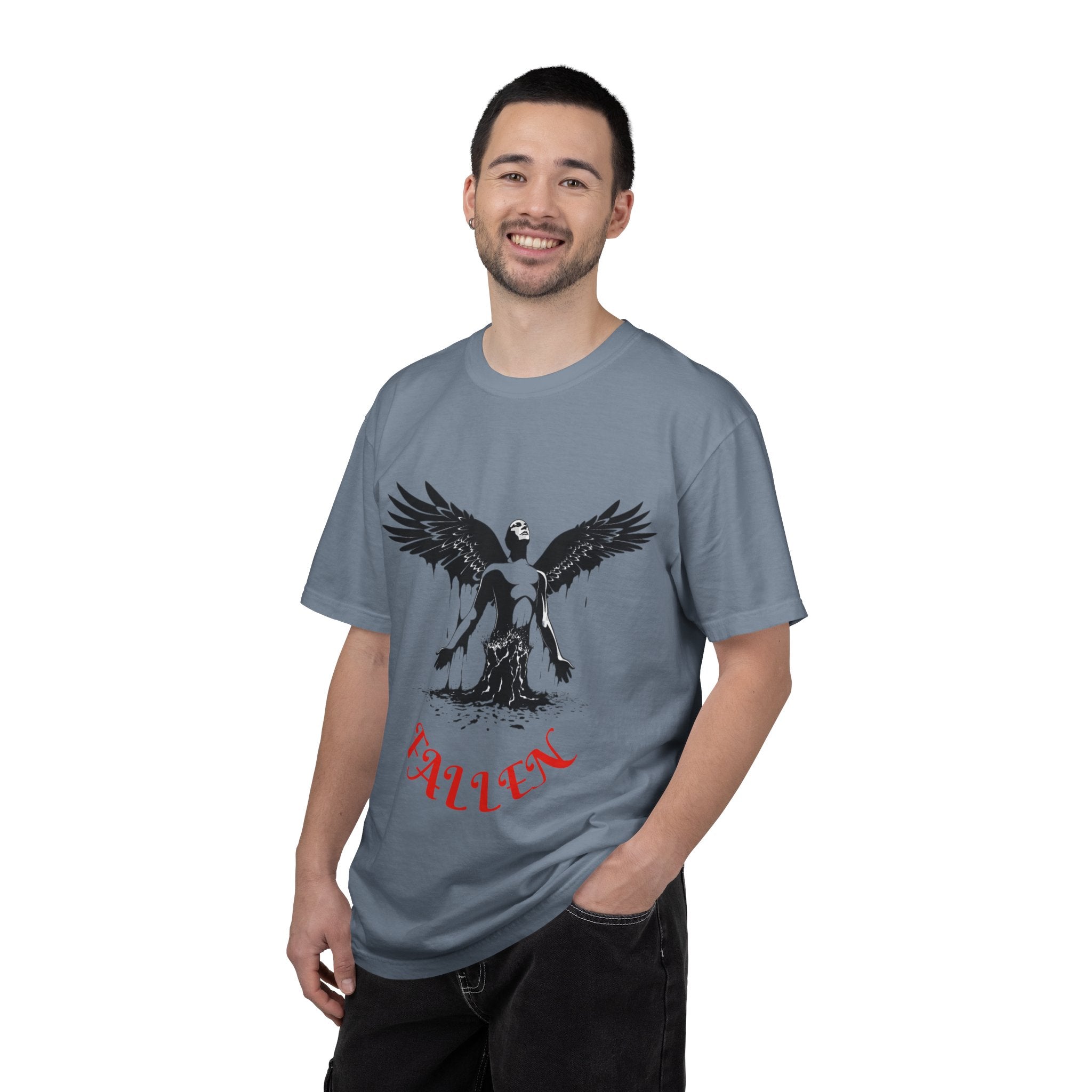 Fallen Angel Graphic T-Shirt — Gothic Winged Figure Tee