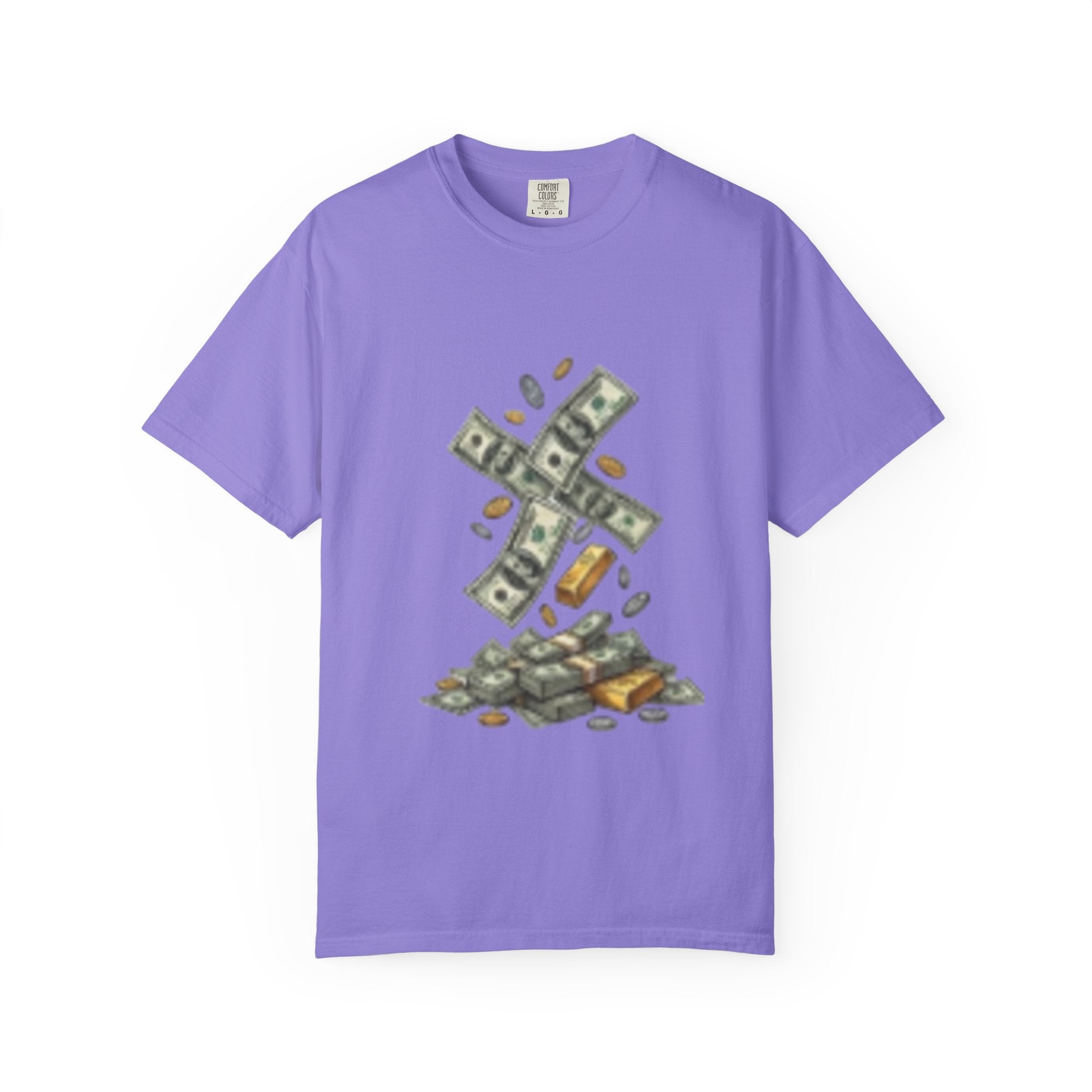 Money Rain T-Shirt — Stacked Cash & Coins Graphic Tee