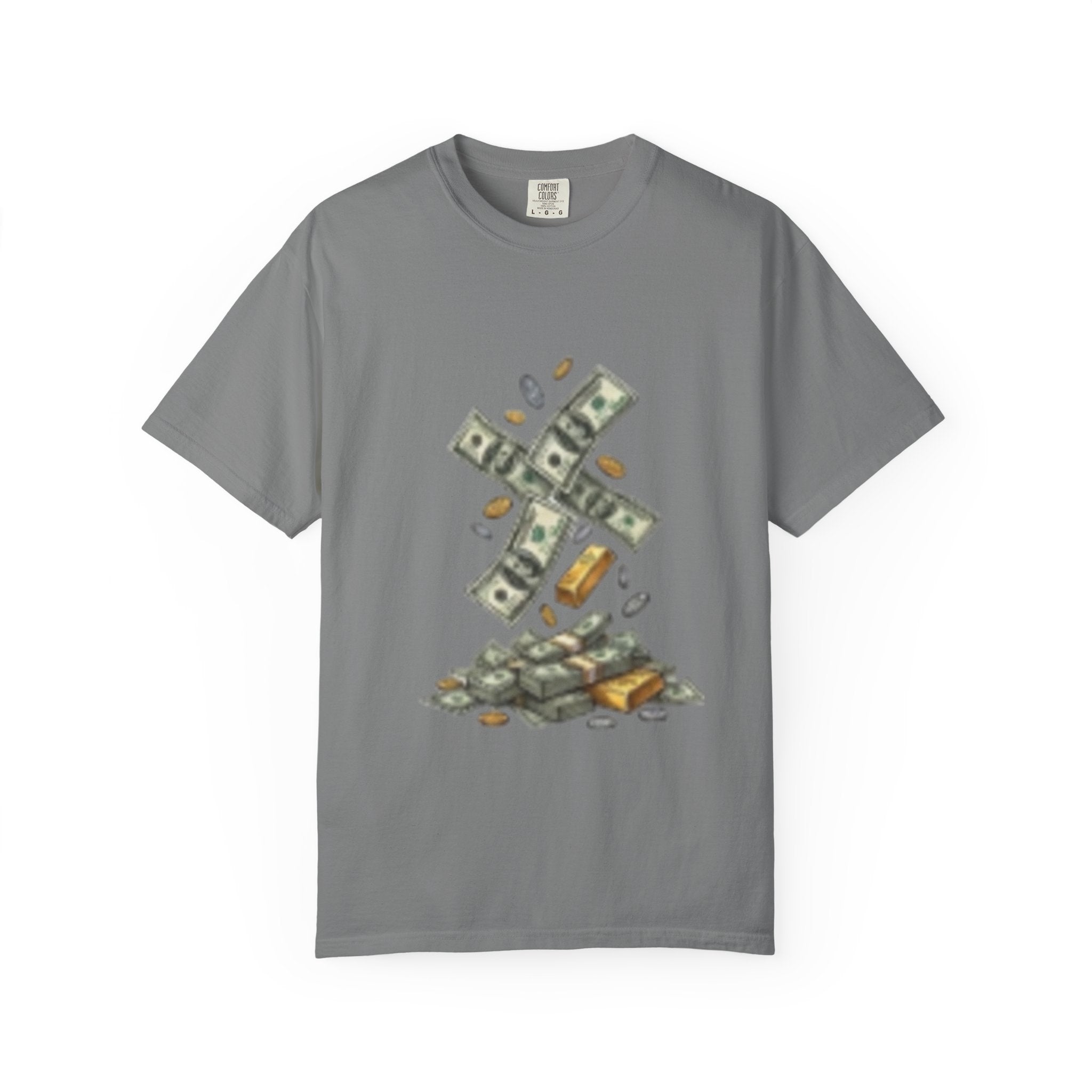 Money Rain T-Shirt — Stacked Cash & Coins Graphic Tee