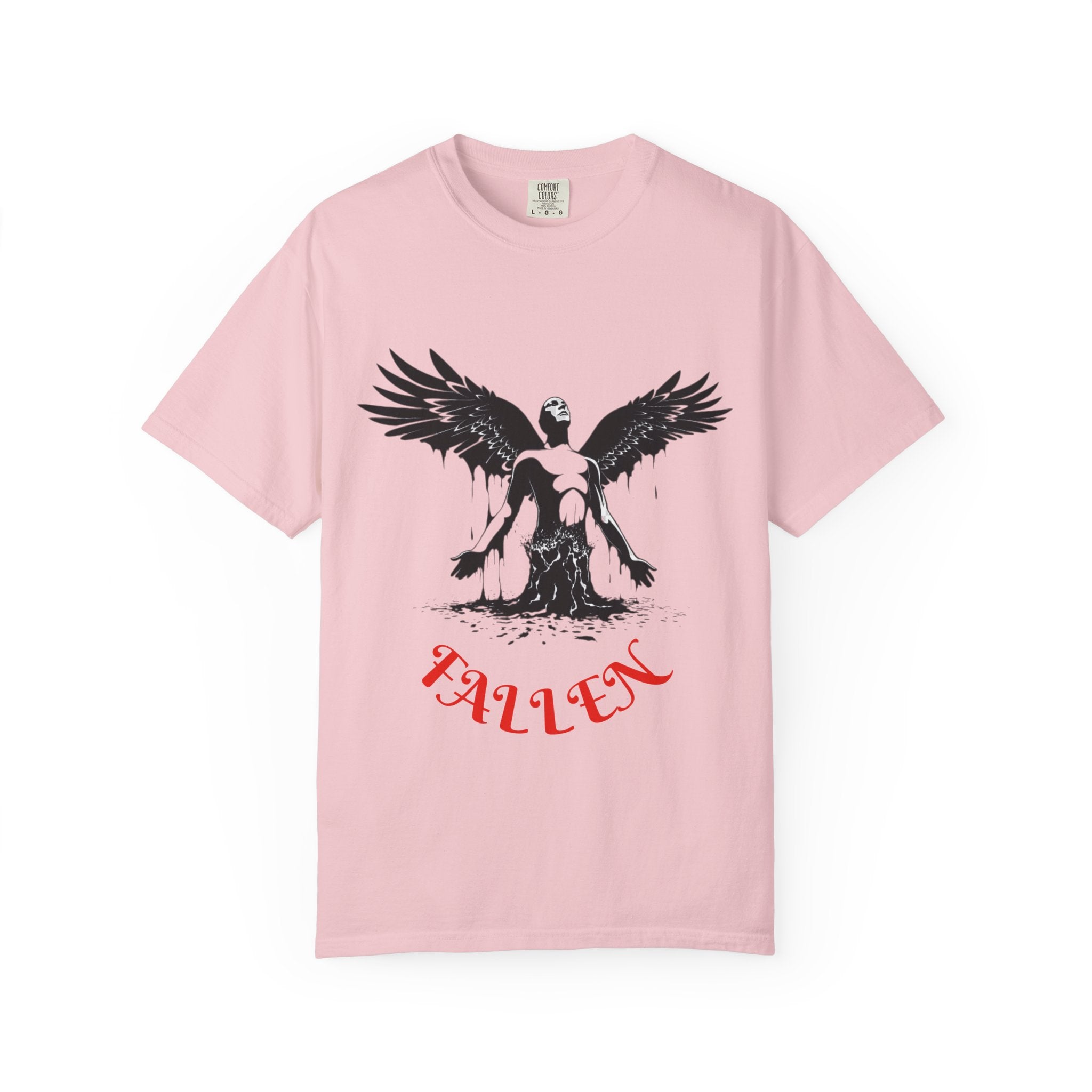 Fallen Angel Graphic T-Shirt — Gothic Winged Figure Tee