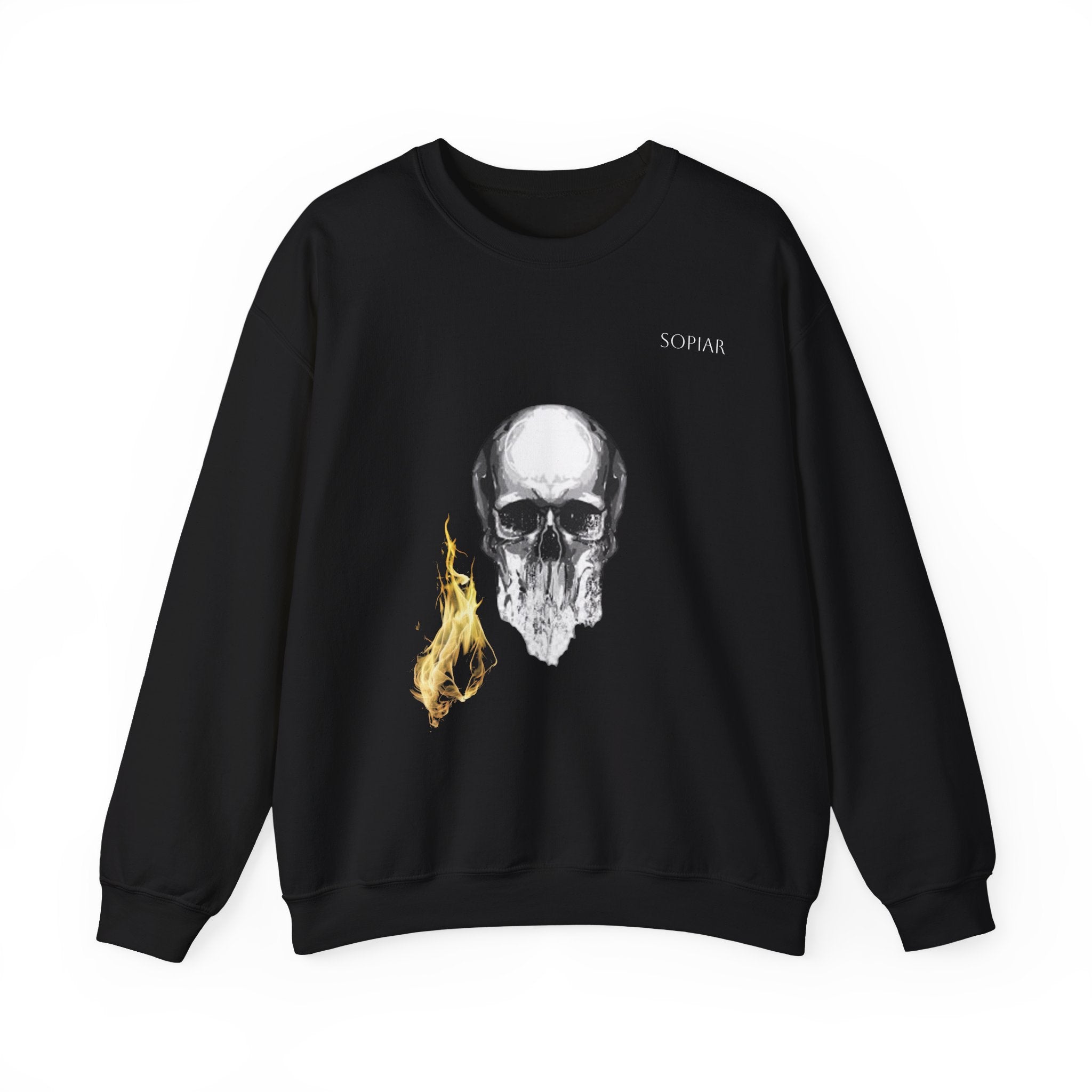 Skull & Flame Crewneck Sweatshirt — Gothic Skull Graphic Pullover