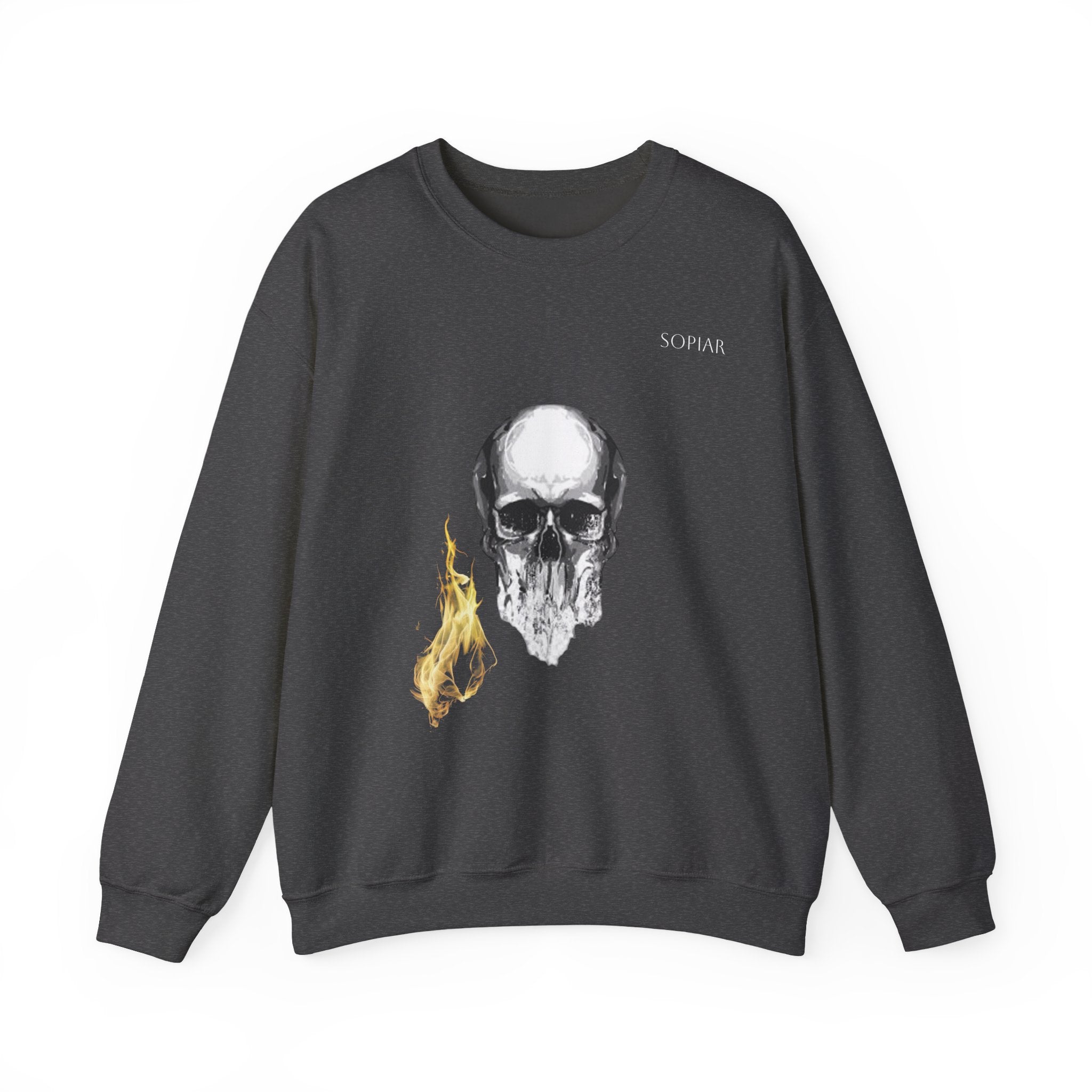 Skull & Flame Crewneck Sweatshirt — Gothic Skull Graphic Pullover