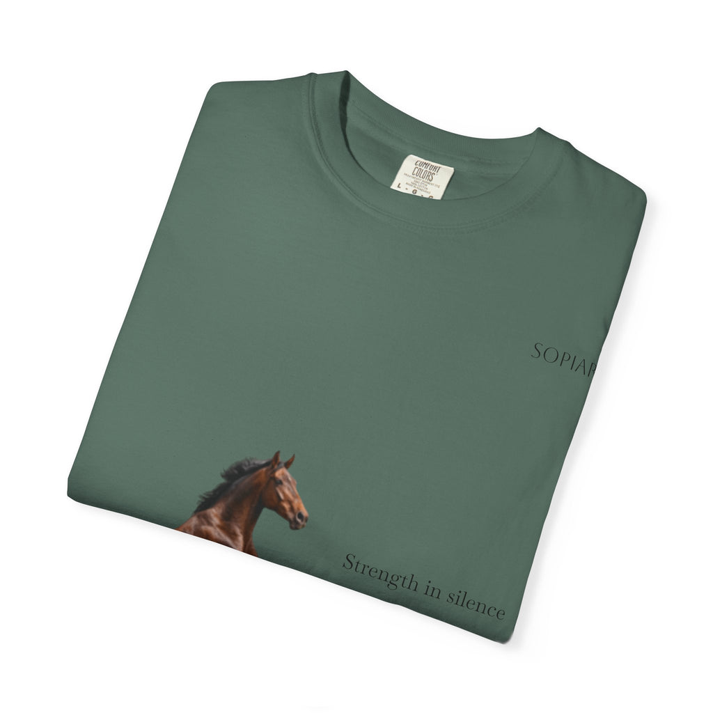Horse Graphic T-Shirt — Majestic Rearing Stallion Tee with Subtle Text