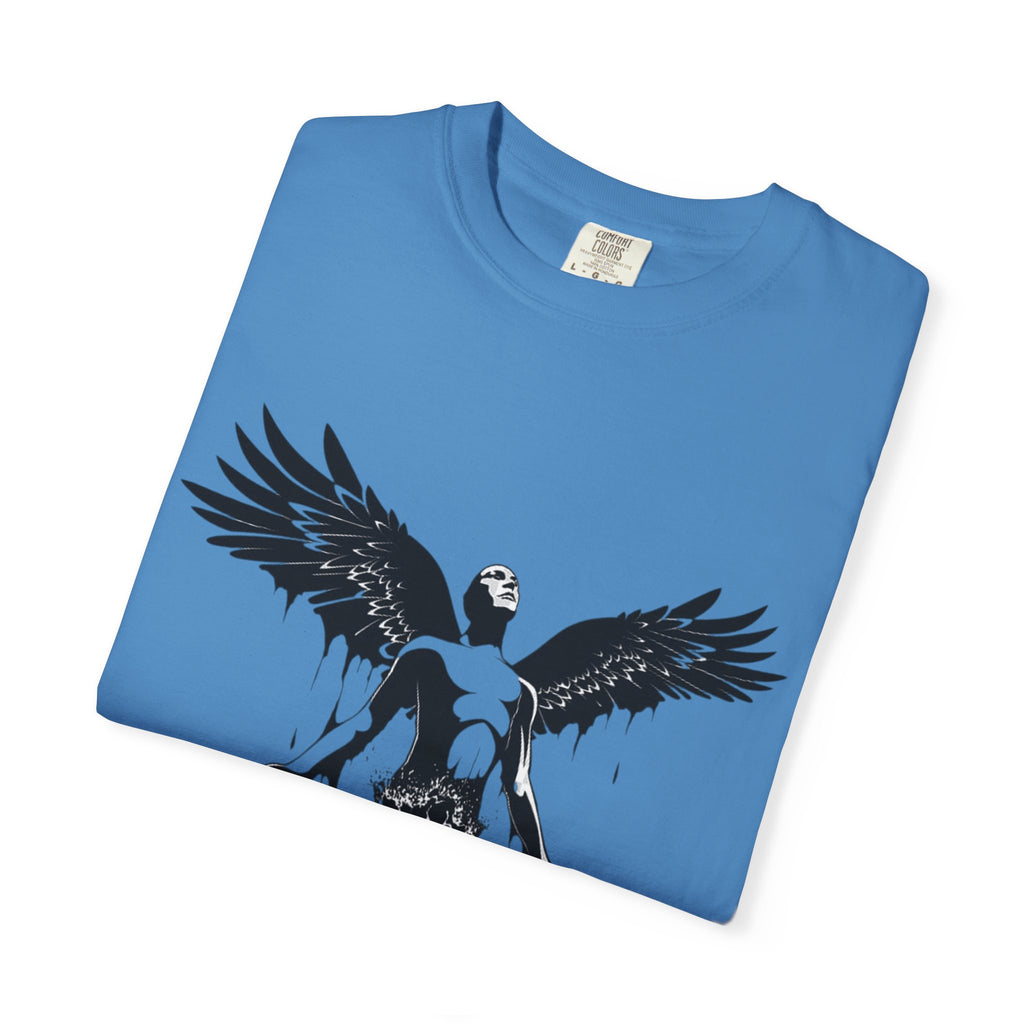 Fallen Angel Graphic T-Shirt — Gothic Winged Figure Tee