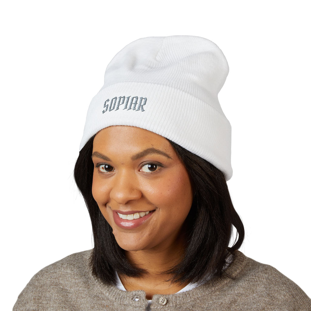 Embroidered 'SOPIAR' Cuffed Beanie — Classic Knit Winter Hat