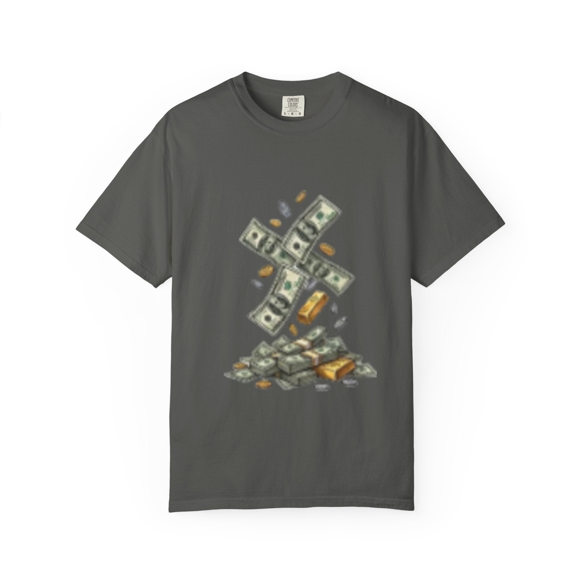 Money Rain T-Shirt — Stacked Cash & Coins Graphic Tee