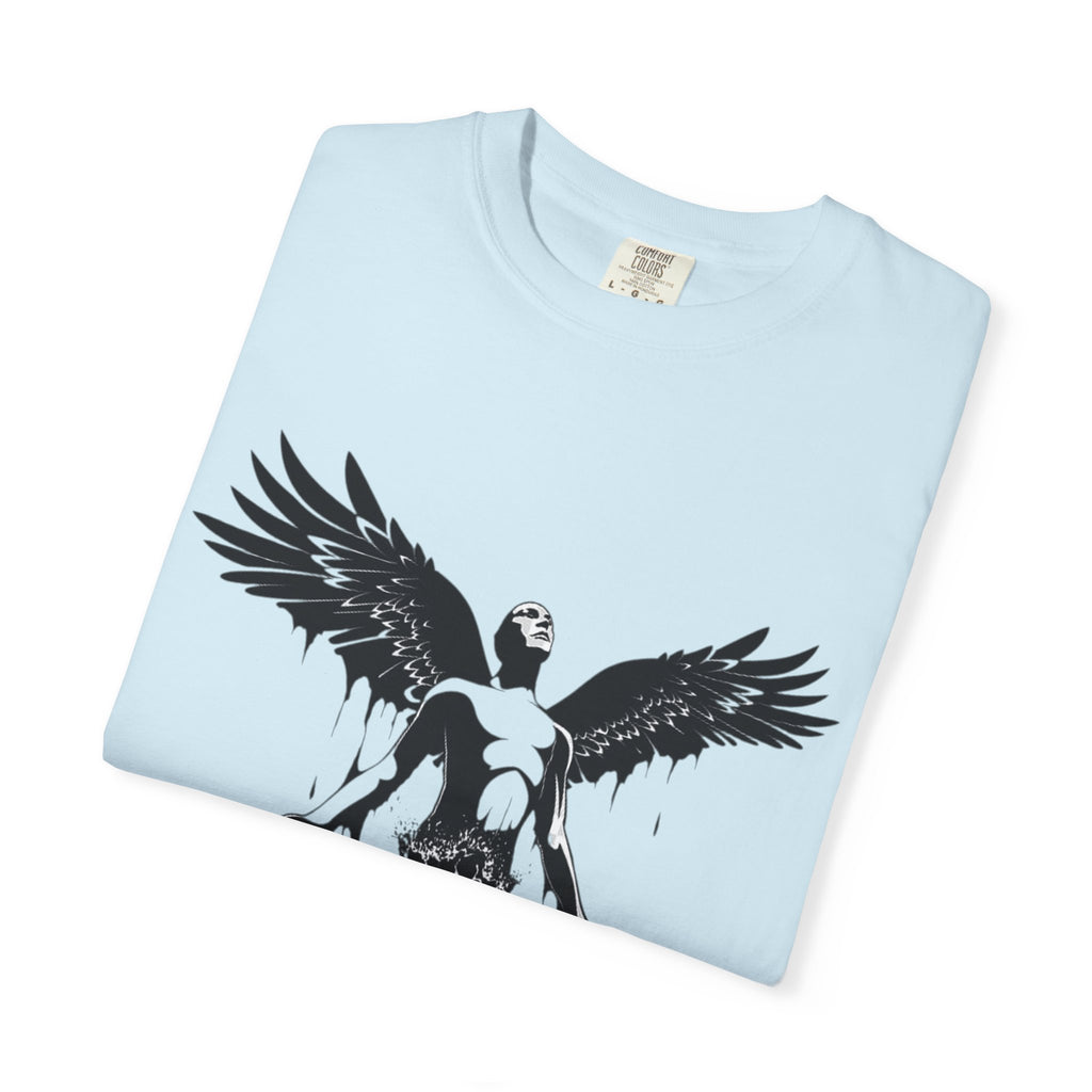 Fallen Angel Graphic T-Shirt — Gothic Winged Figure Tee