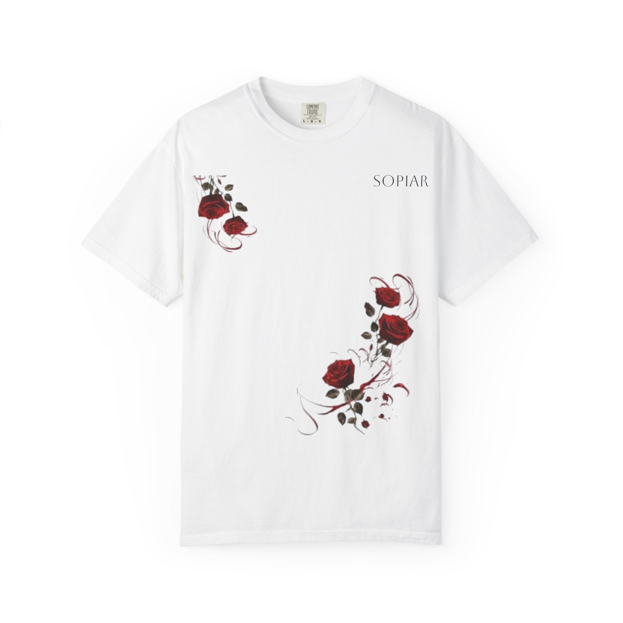 Rose Corner Graphic T-Shirt — Red Rose Floral Tee