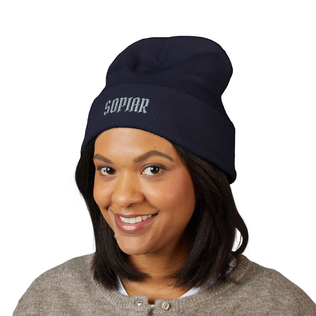 Embroidered 'SOPIAR' Cuffed Beanie — Classic Knit Winter Hat