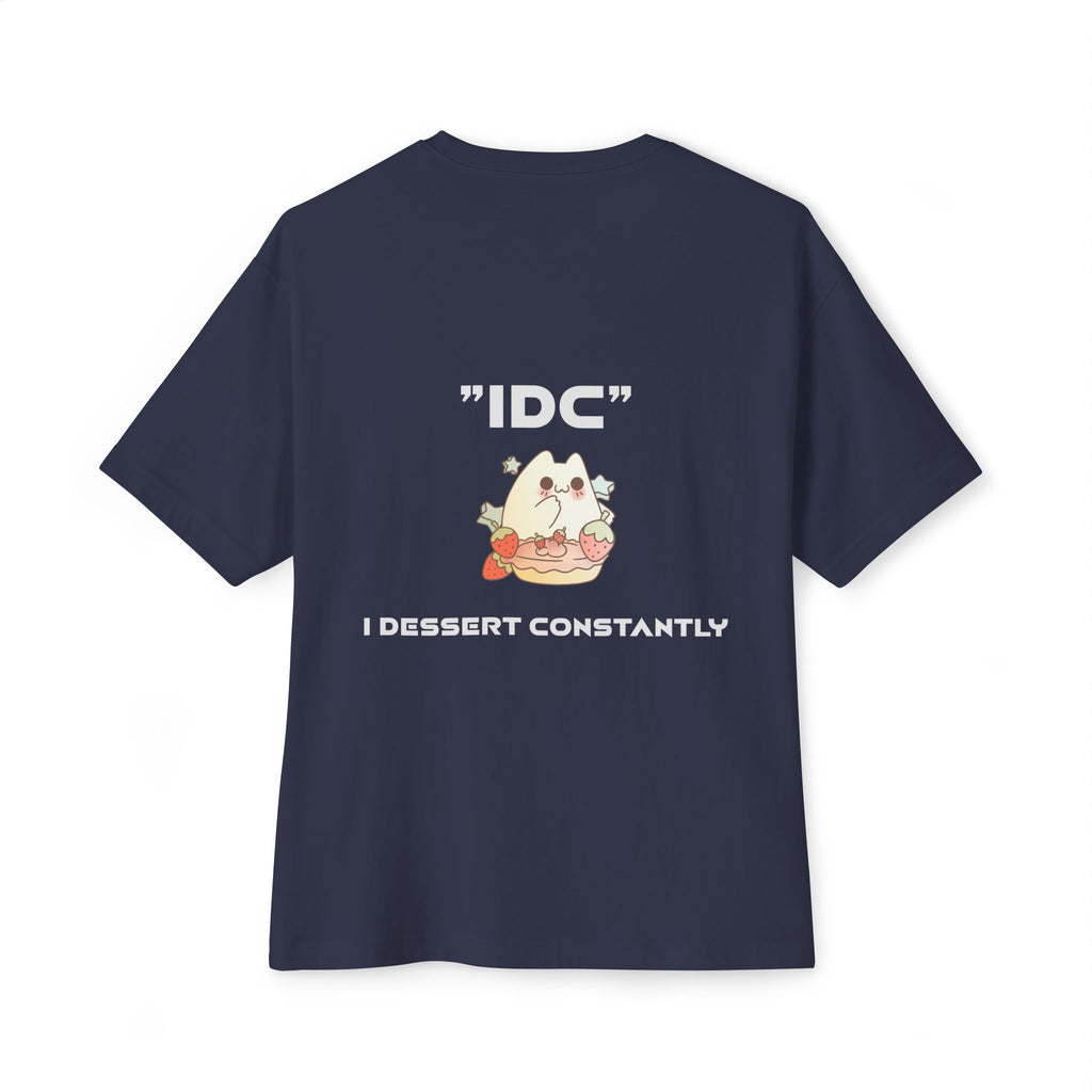 Boxy Tee — Cute 'IDC' Cat Burger Graphic T‑Shirt