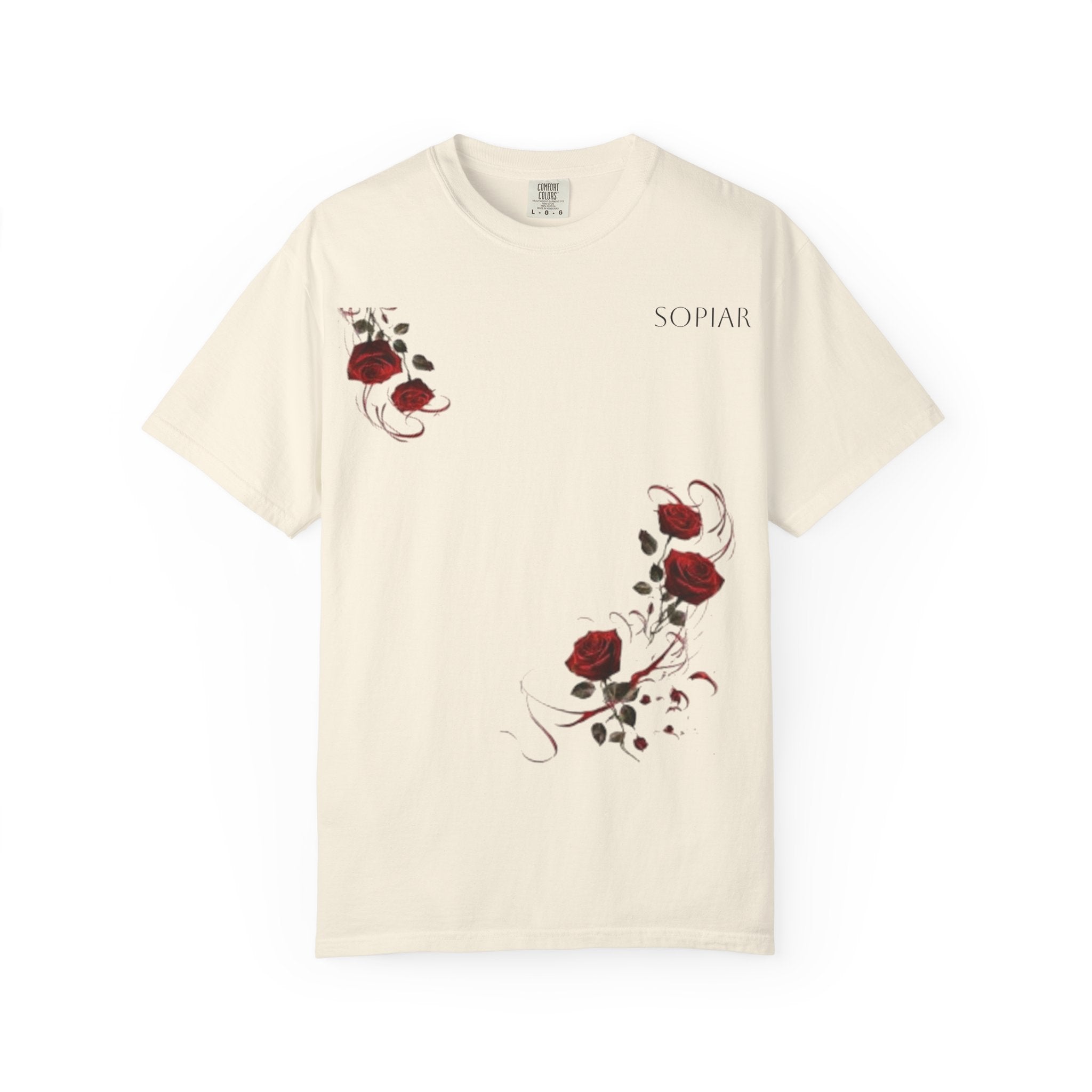 Rose Corner Graphic T-Shirt — Red Rose Floral Tee