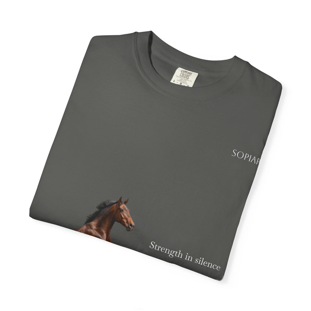 Horse Graphic T-Shirt — Majestic Rearing Stallion Tee with Subtle Text