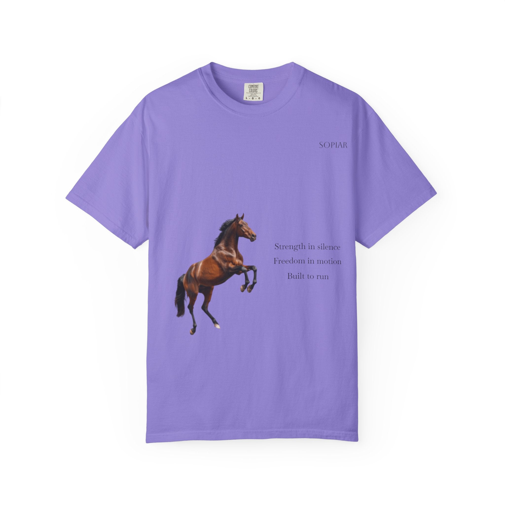 Horse Graphic T-Shirt — Majestic Rearing Stallion Tee with Subtle Text