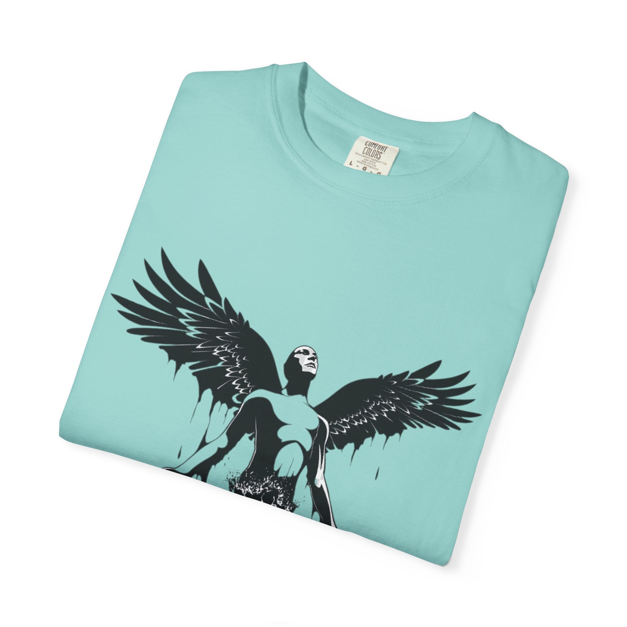 Fallen Angel Graphic T-Shirt — Gothic Winged Figure Tee