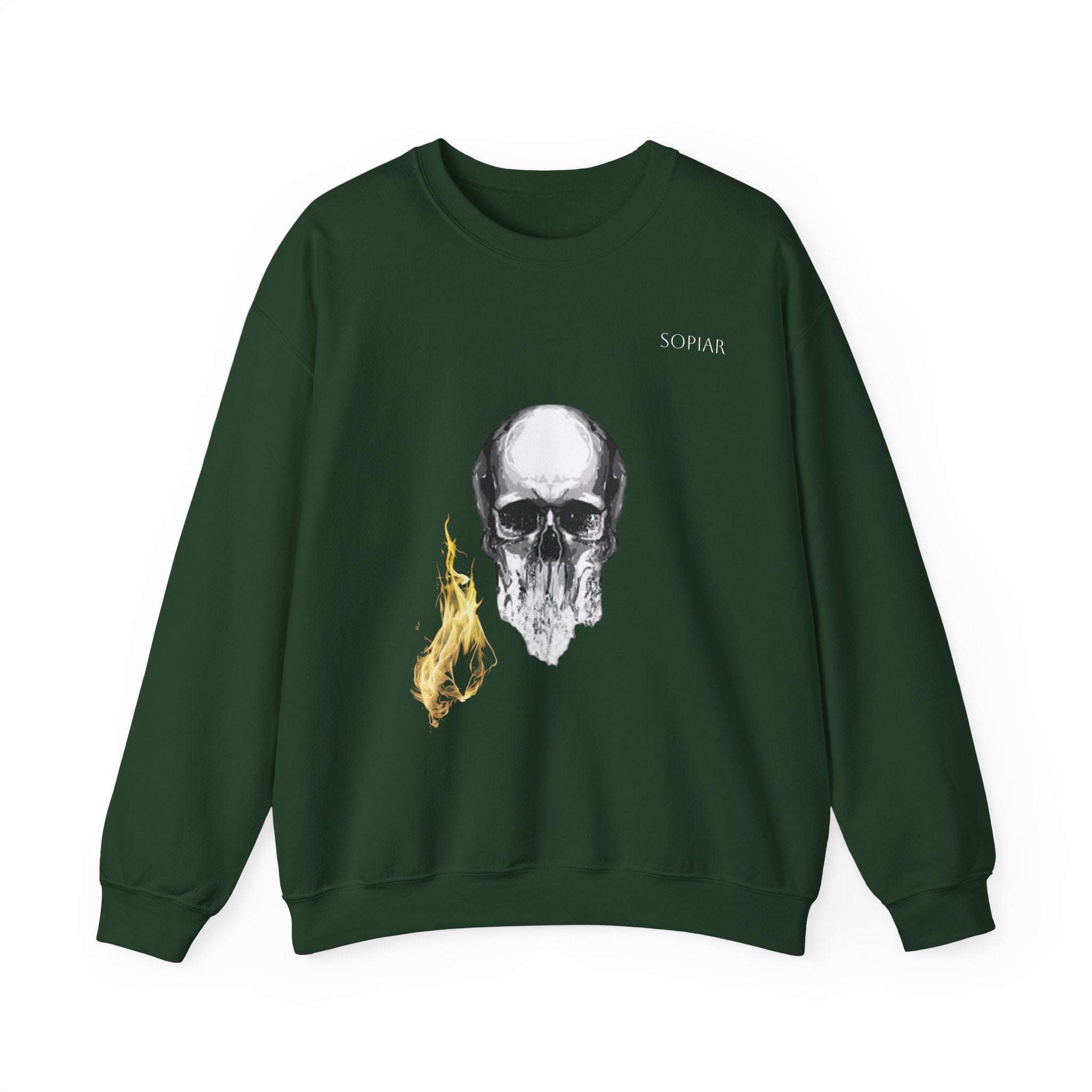 Skull & Flame Crewneck Sweatshirt — Gothic Skull Graphic Pullover