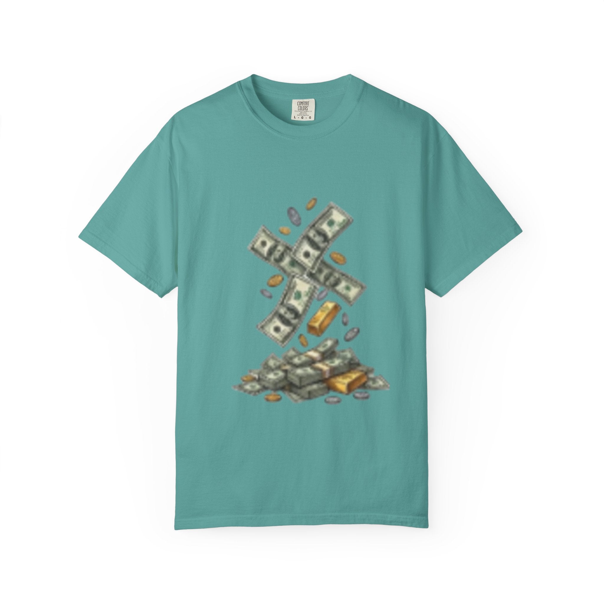 Money Rain T-Shirt — Stacked Cash & Coins Graphic Tee