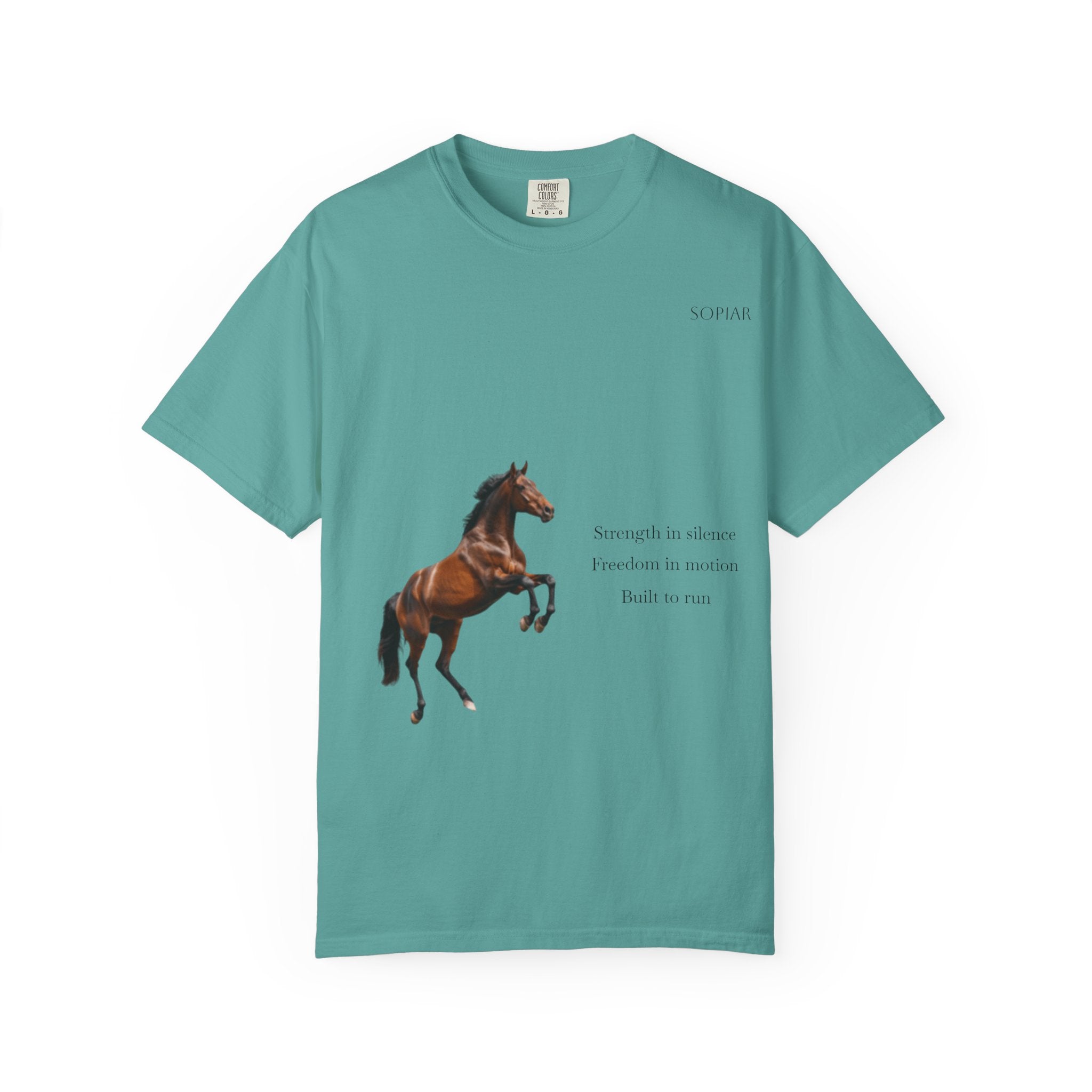 Horse Graphic T-Shirt — Majestic Rearing Stallion Tee with Subtle Text