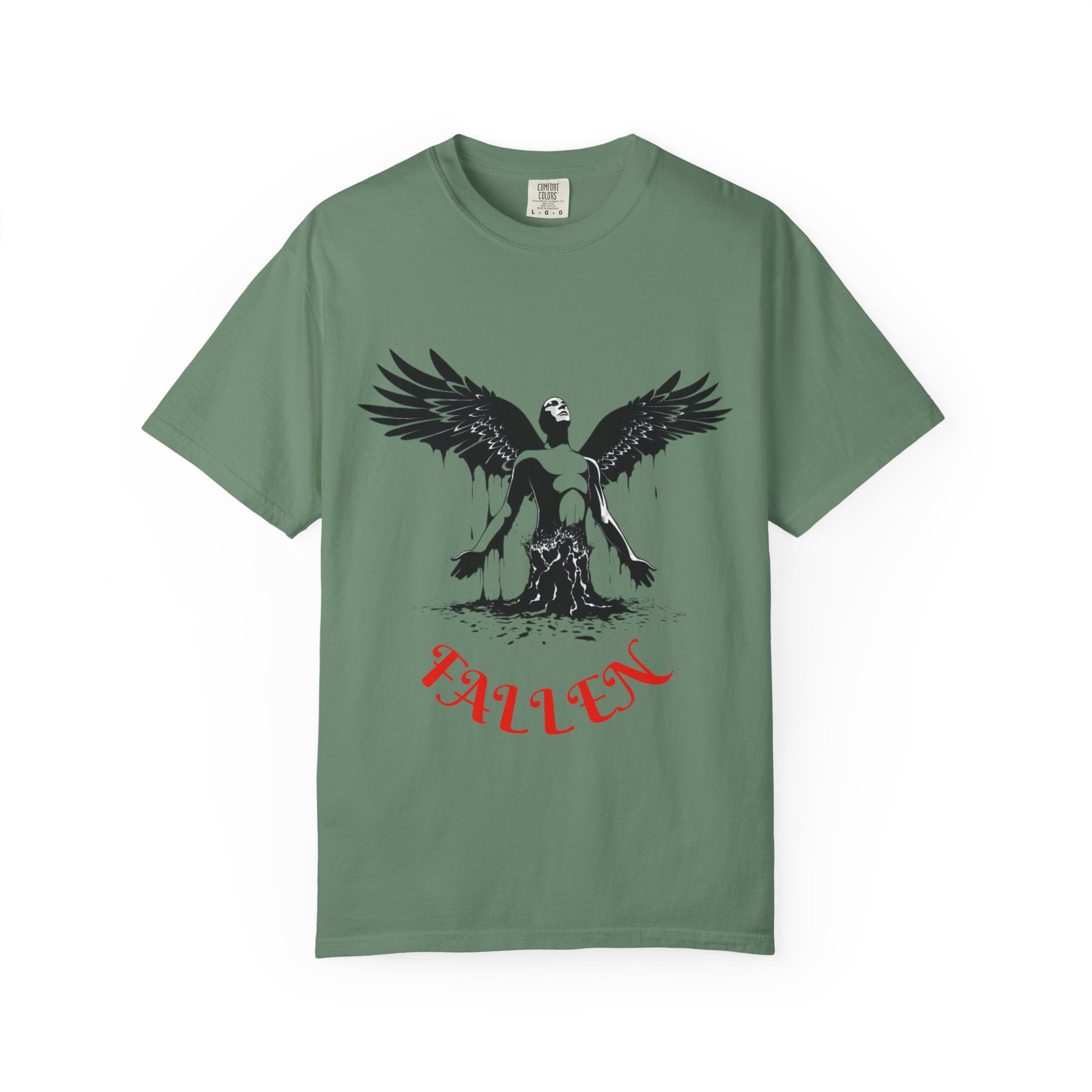 Fallen Angel Graphic T-Shirt — Gothic Winged Figure Tee