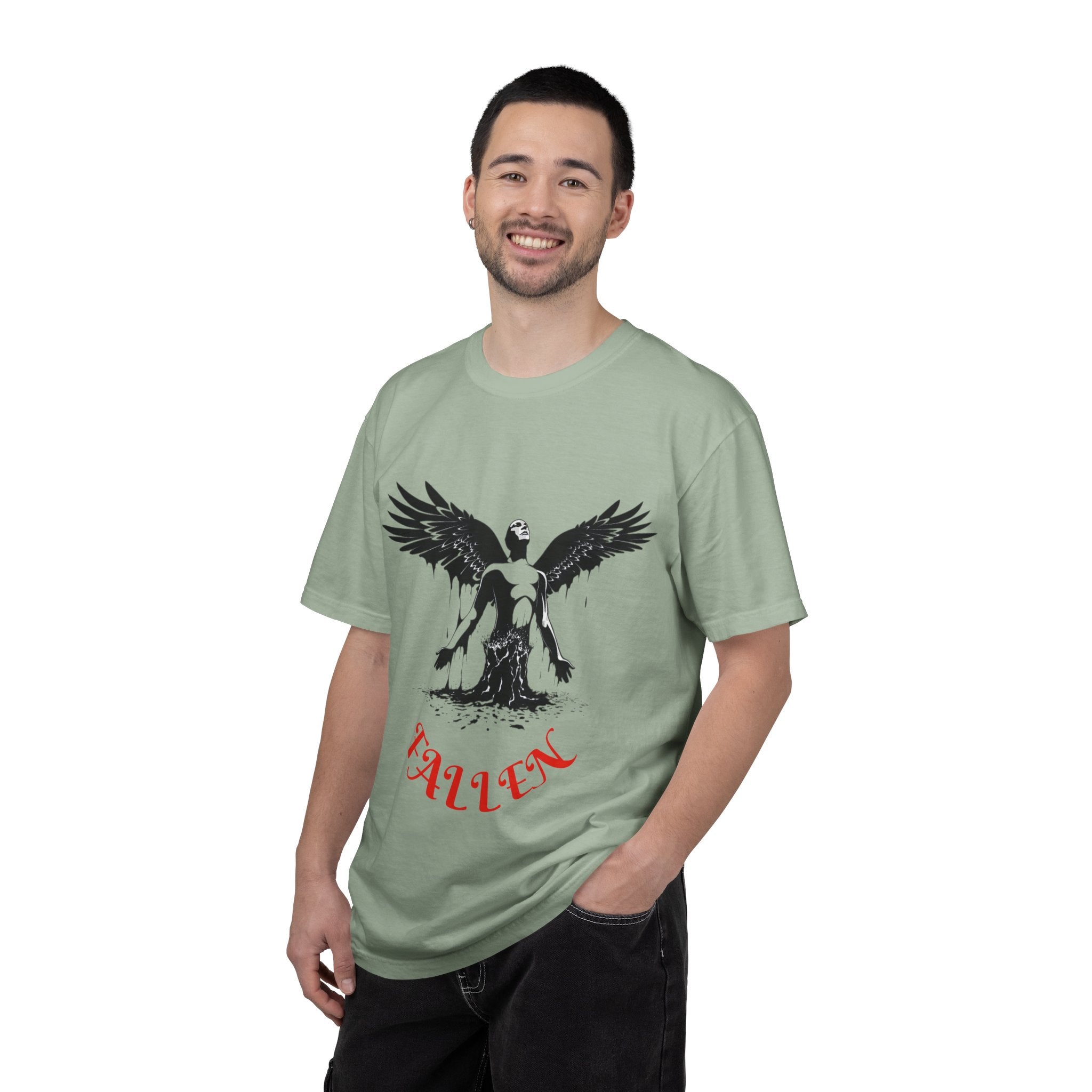 Fallen Angel Graphic T-Shirt — Gothic Winged Figure Tee
