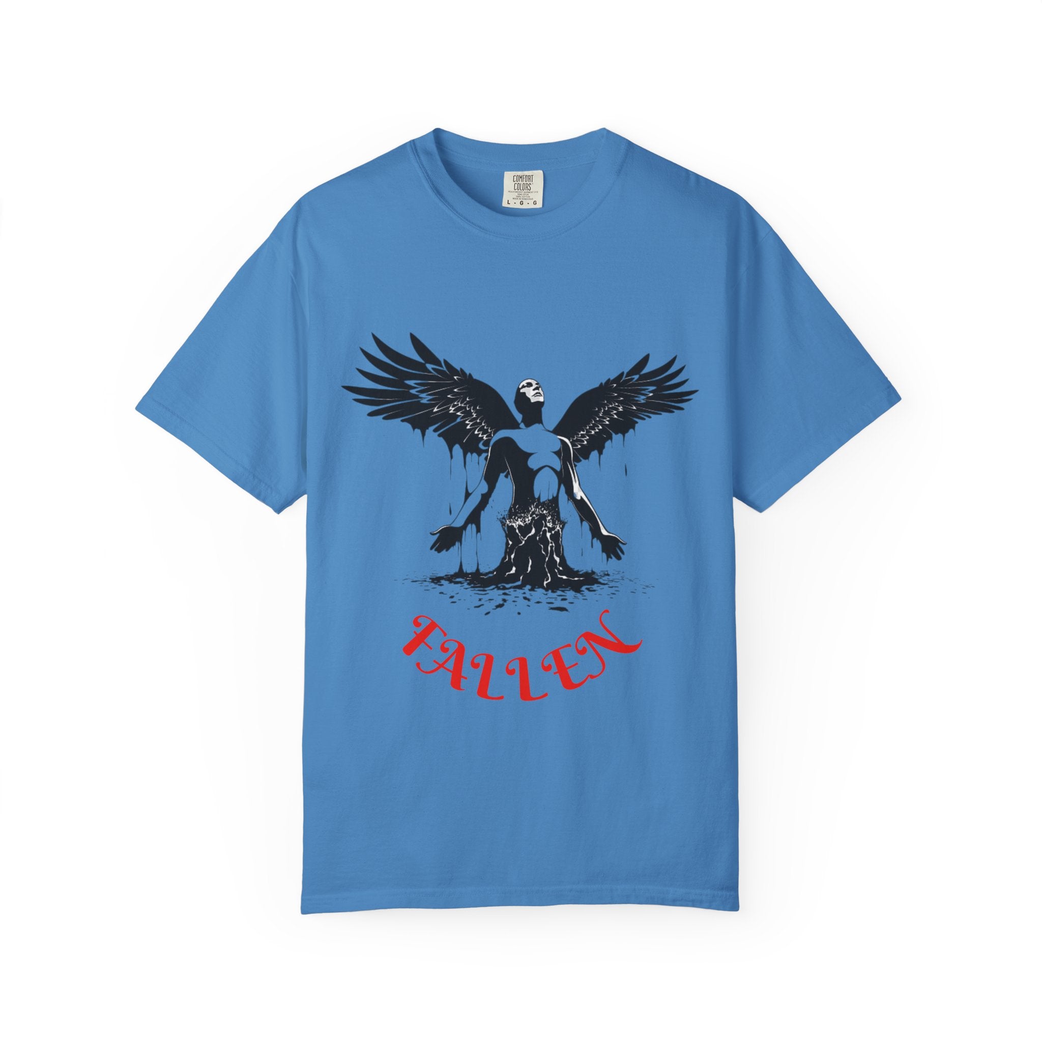 Fallen Angel Graphic T-Shirt — Gothic Winged Figure Tee