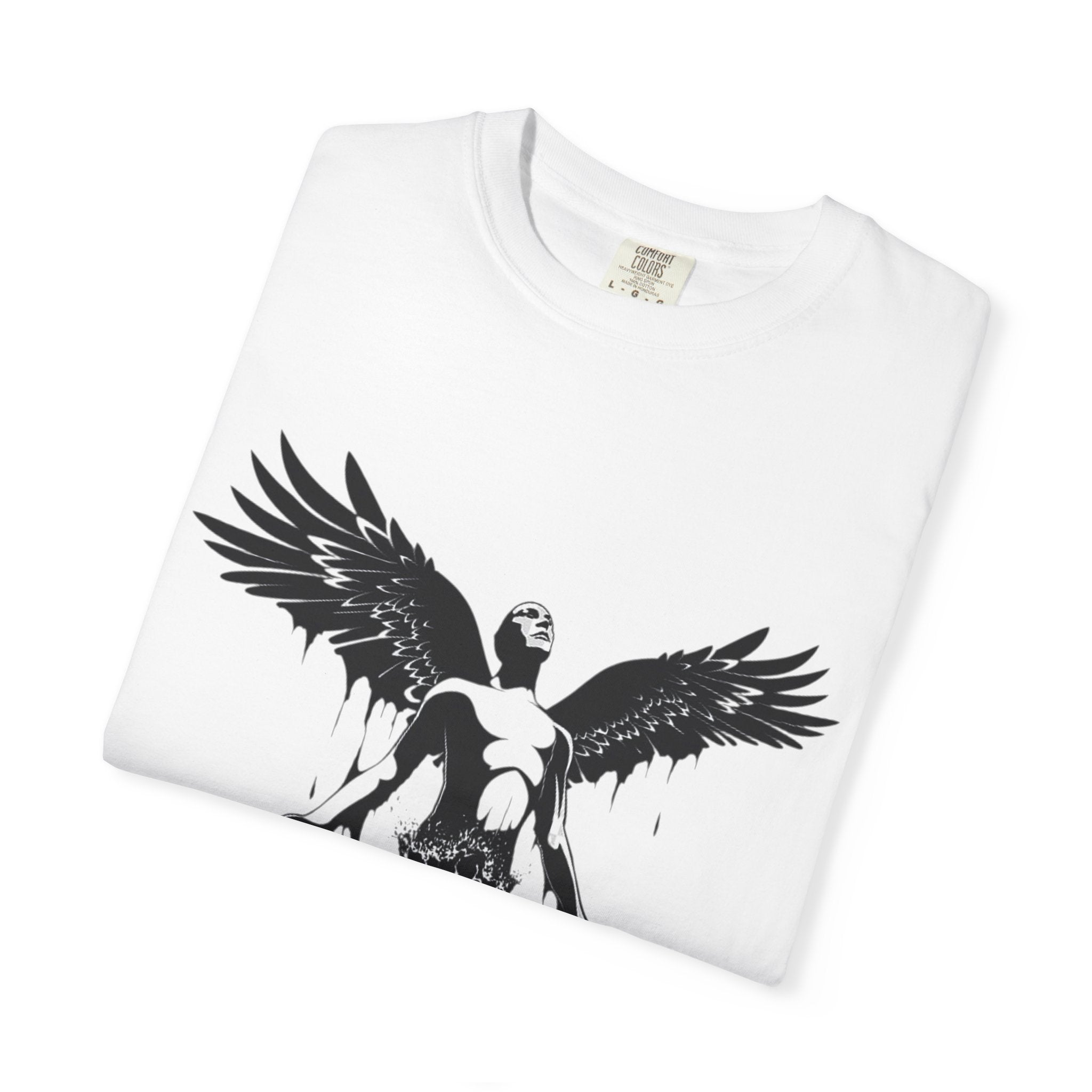 Fallen Angel Graphic T-Shirt — Gothic Winged Figure Tee