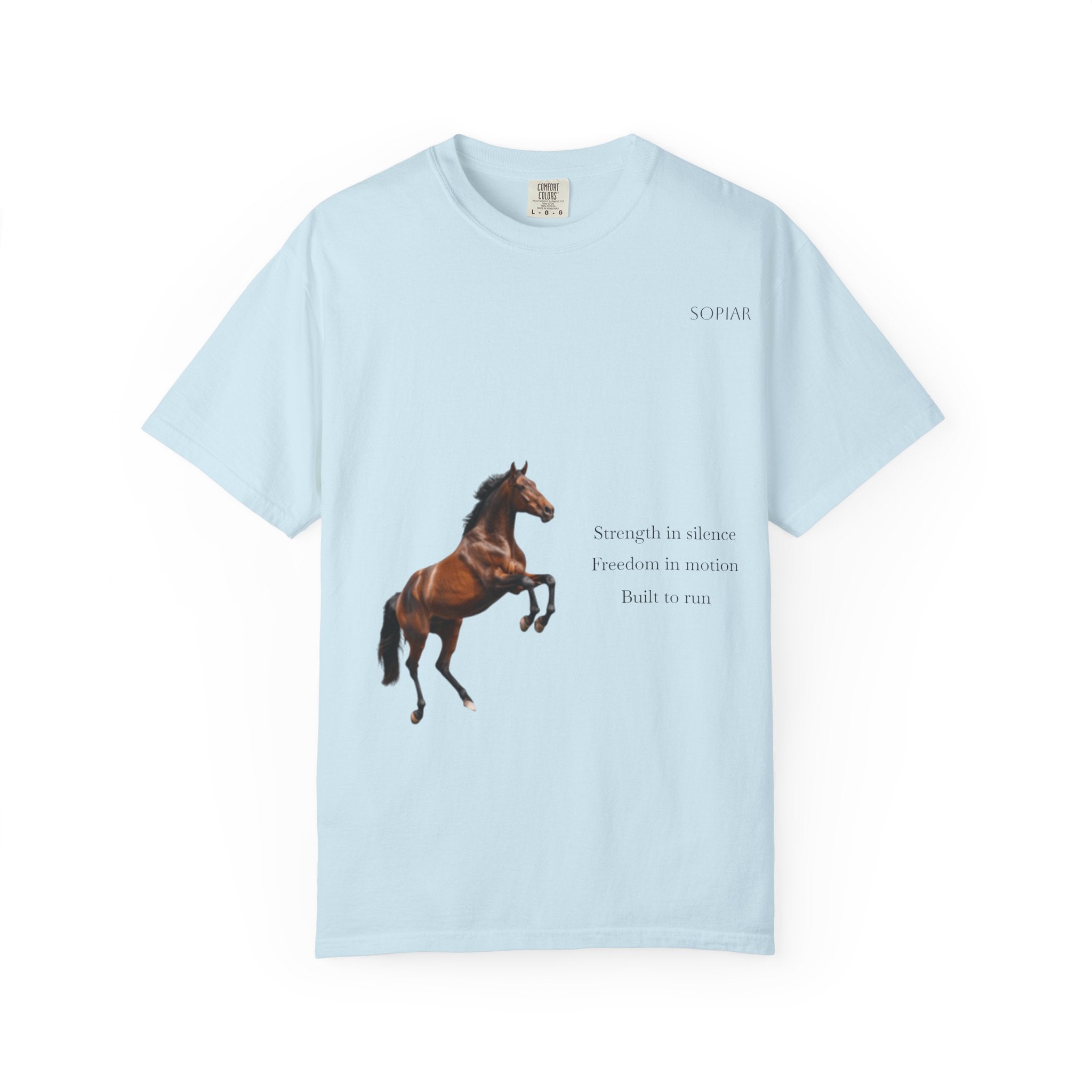 Horse Graphic T-Shirt — Majestic Rearing Stallion Tee with Subtle Text