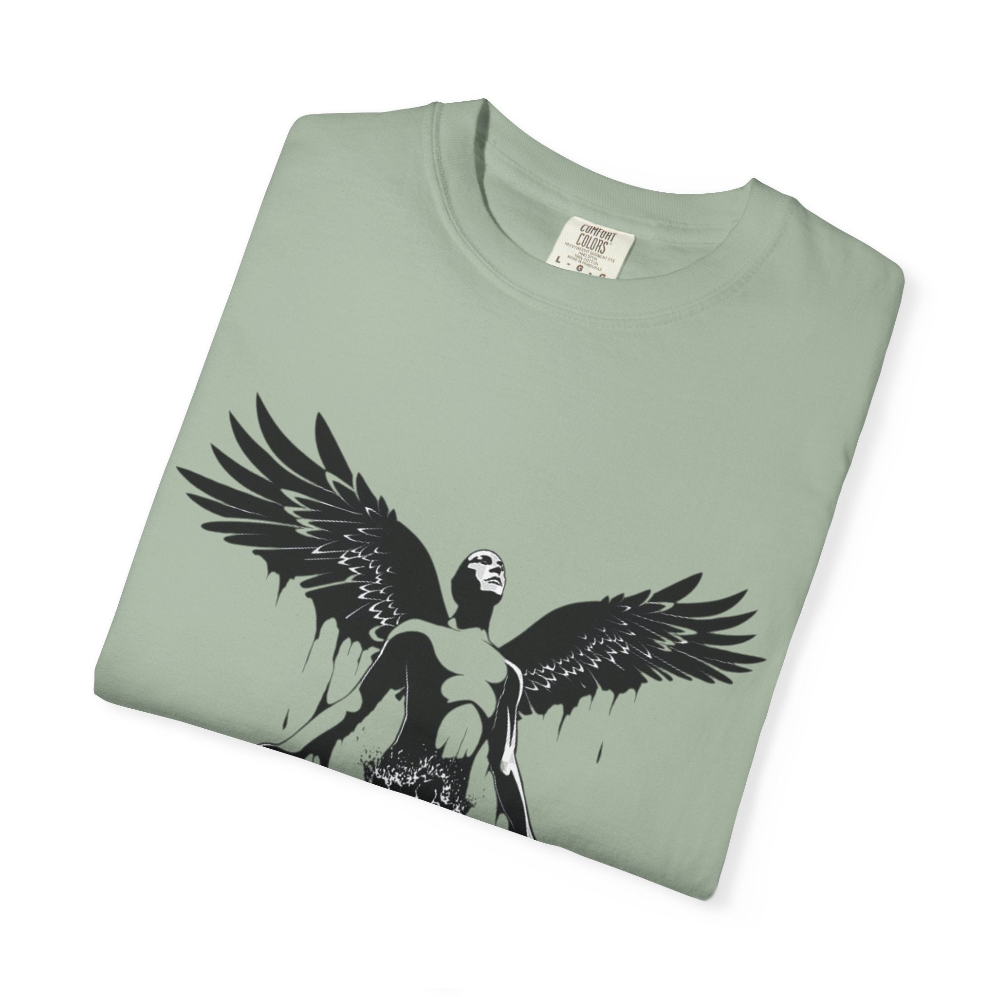 Fallen Angel Graphic T-Shirt — Gothic Winged Figure Tee