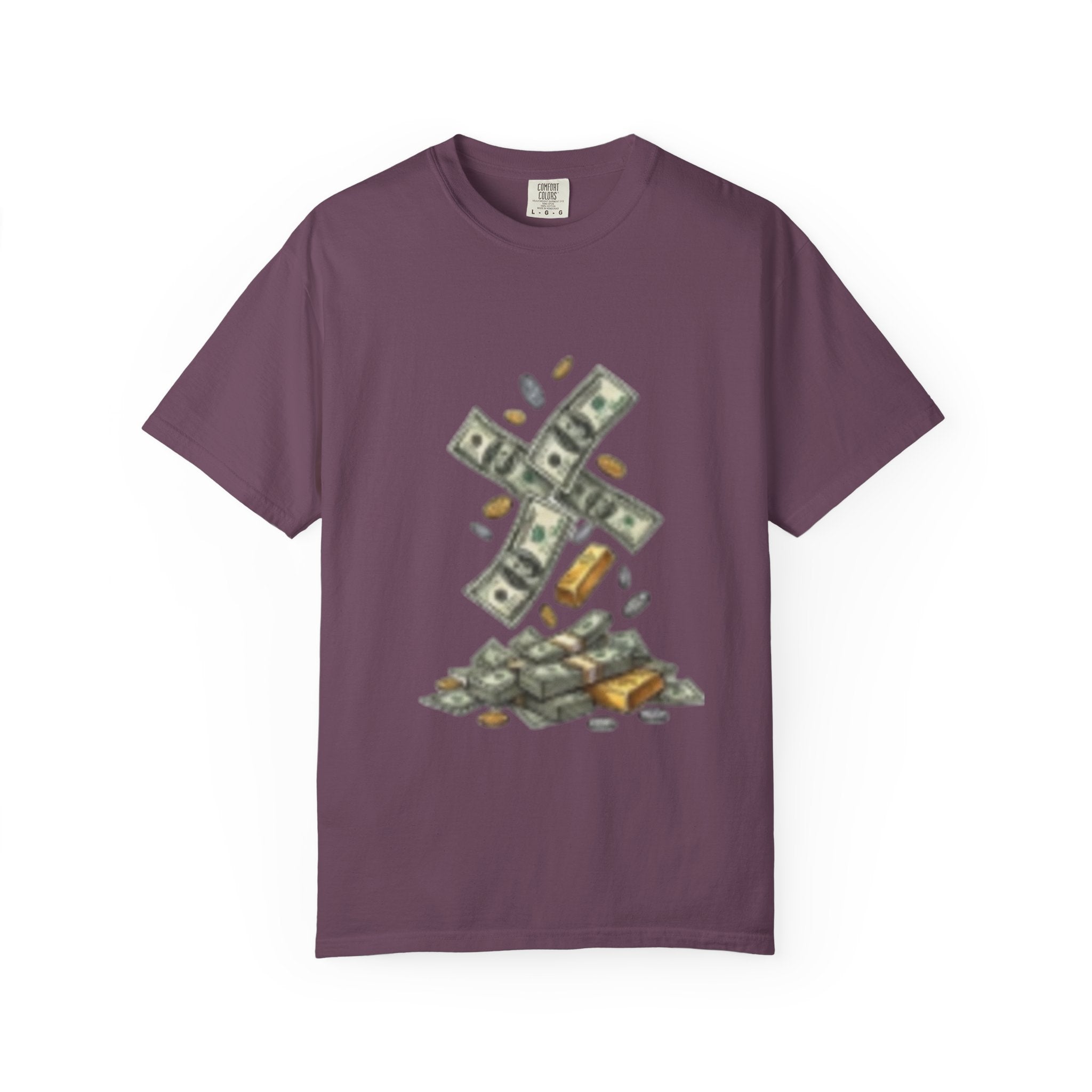 Money Rain T-Shirt — Stacked Cash & Coins Graphic Tee