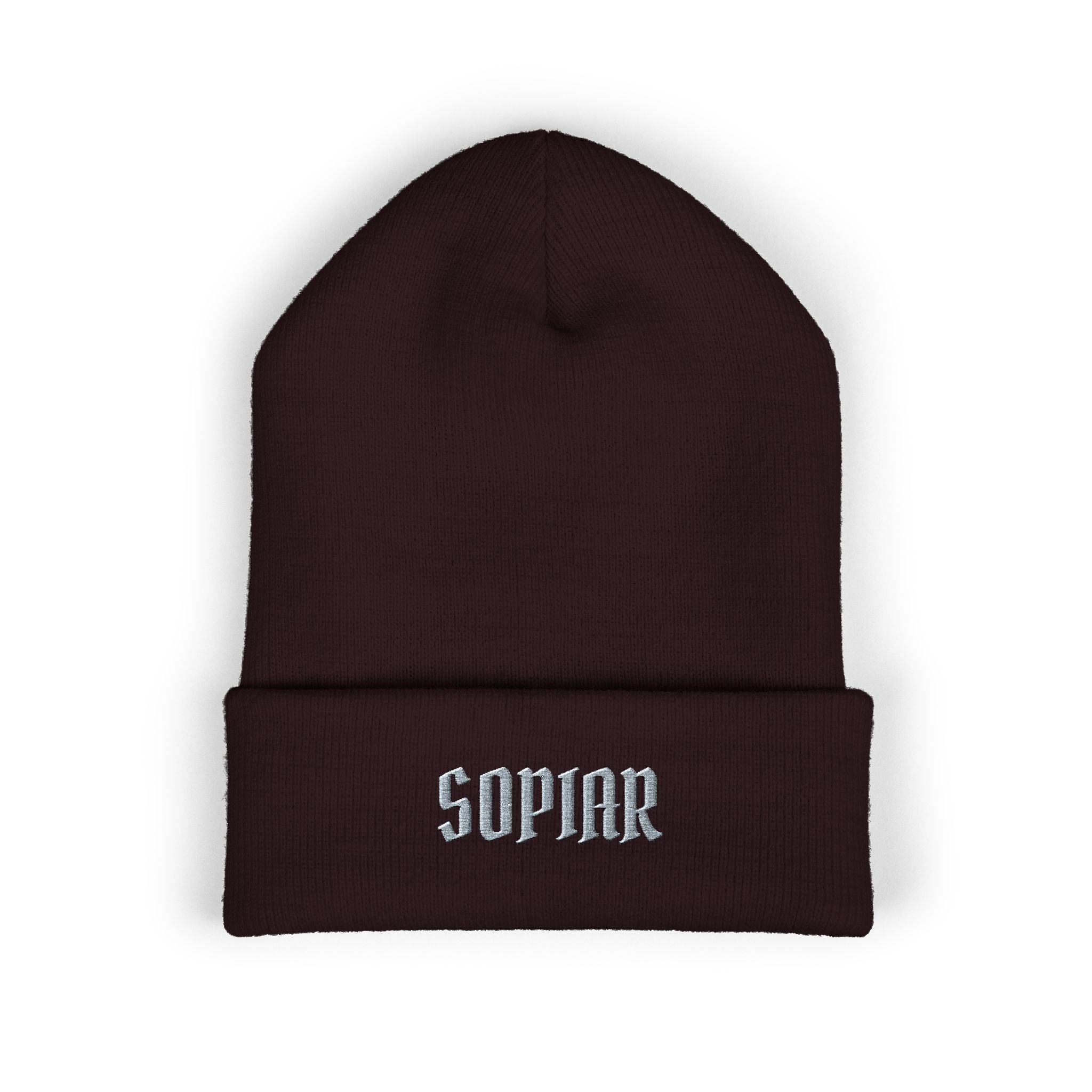 Embroidered 'SOPIAR' Cuffed Beanie — Classic Knit Winter Hat