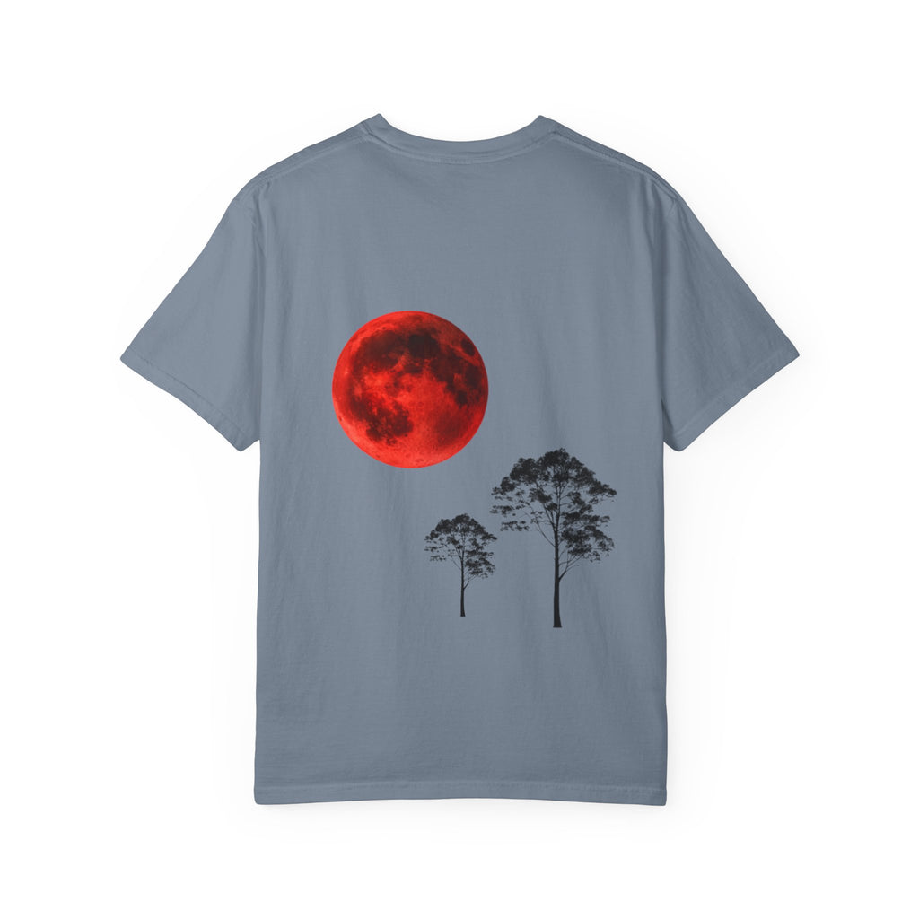 T-Shirt — Red Moon & Pine Trees Graphic Tee