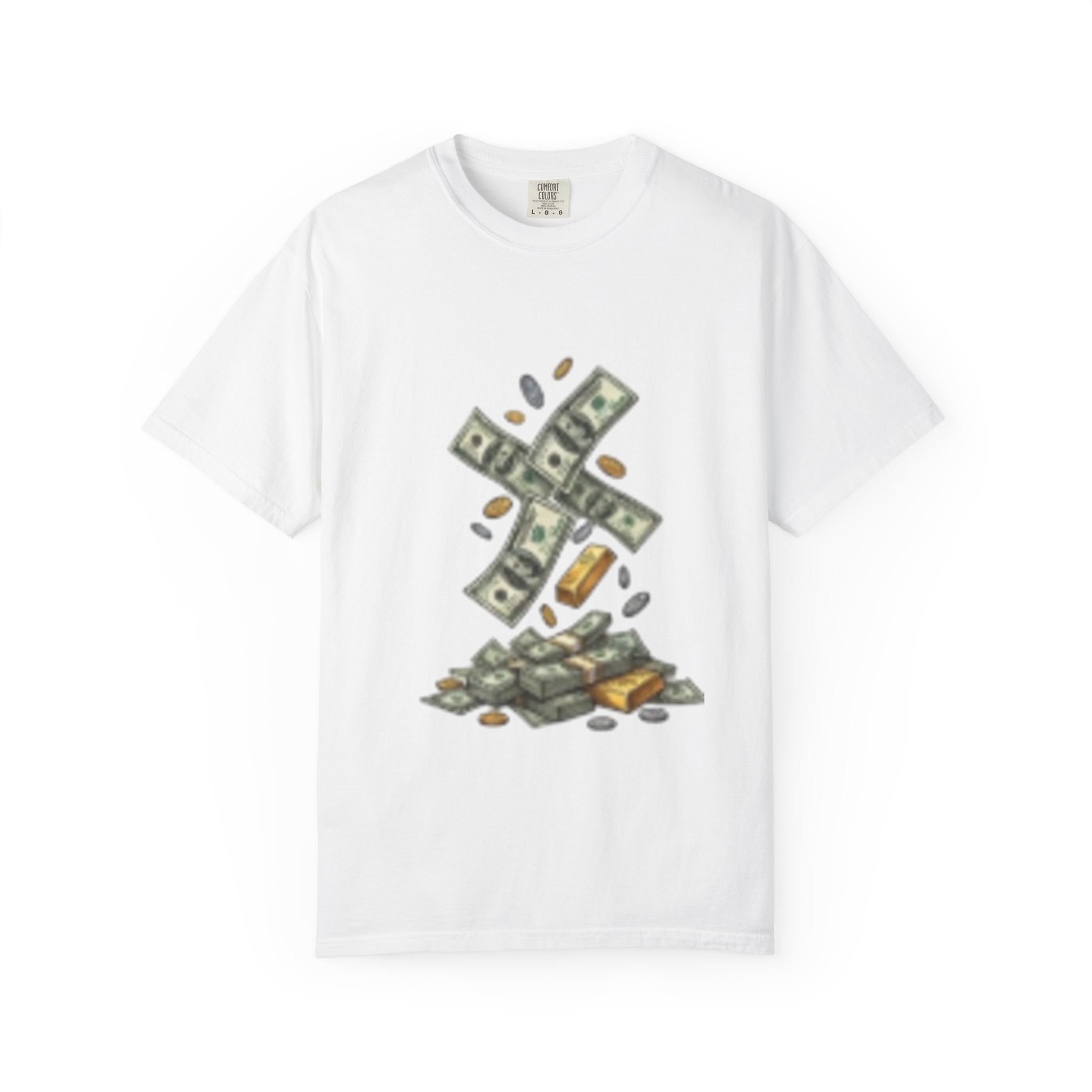 Money Rain T-Shirt — Stacked Cash & Coins Graphic Tee