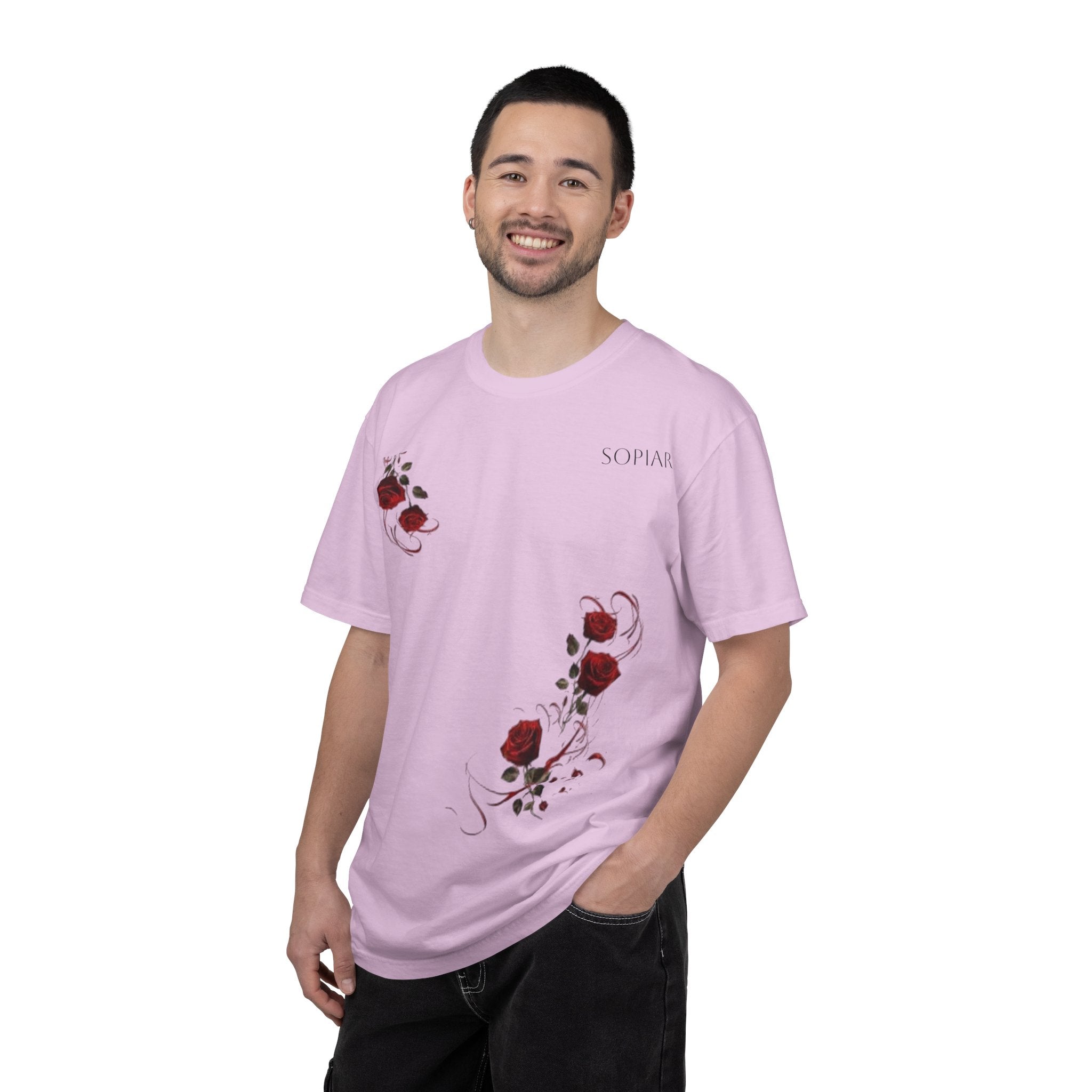 Rose Corner Graphic T-Shirt — Red Rose Floral Tee