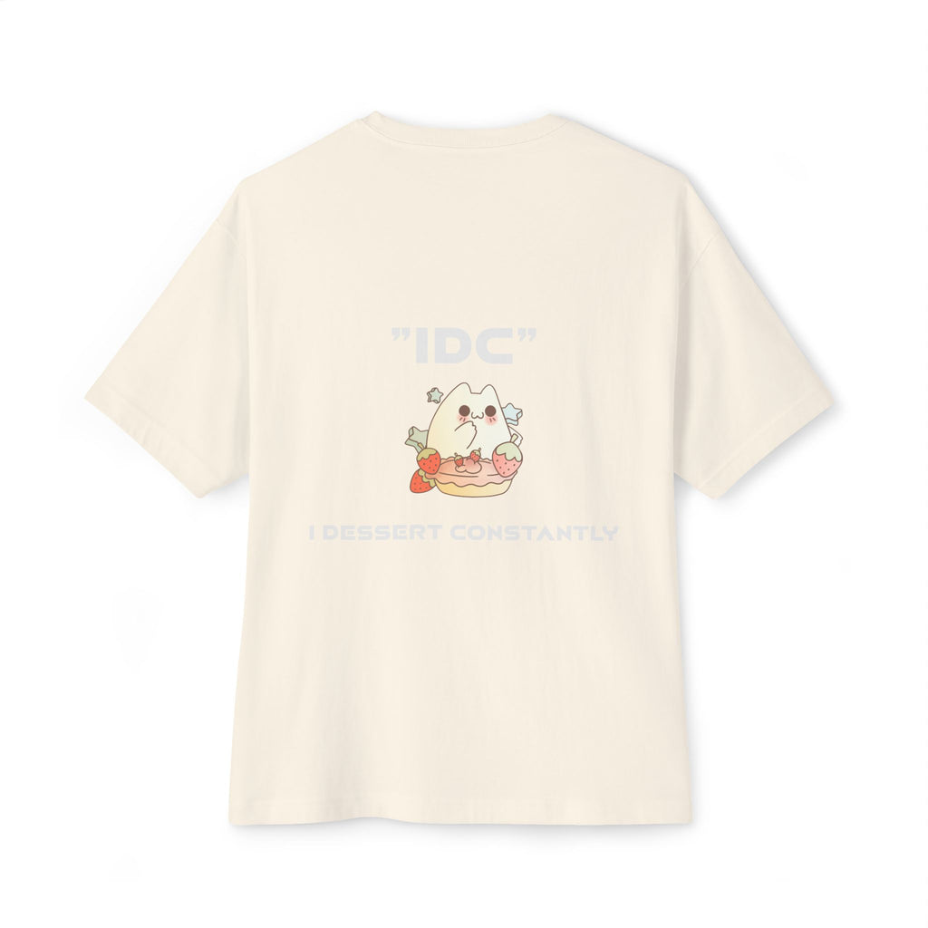 Boxy Tee — Cute 'IDC' Cat Burger Graphic T‑Shirt