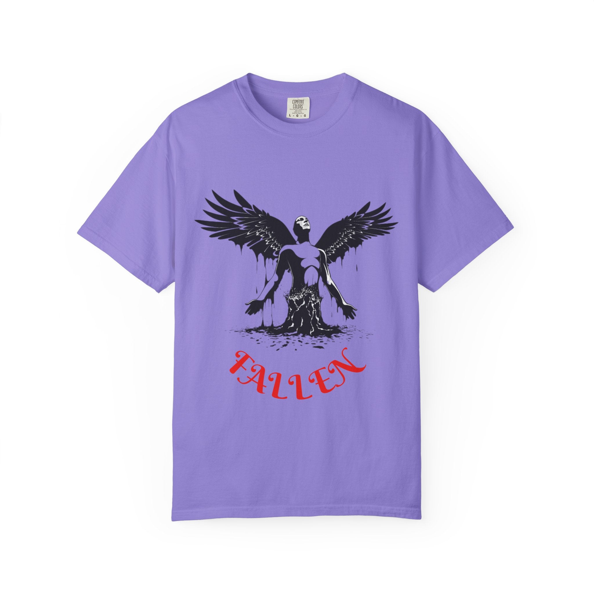 Fallen Angel Graphic T-Shirt — Gothic Winged Figure Tee