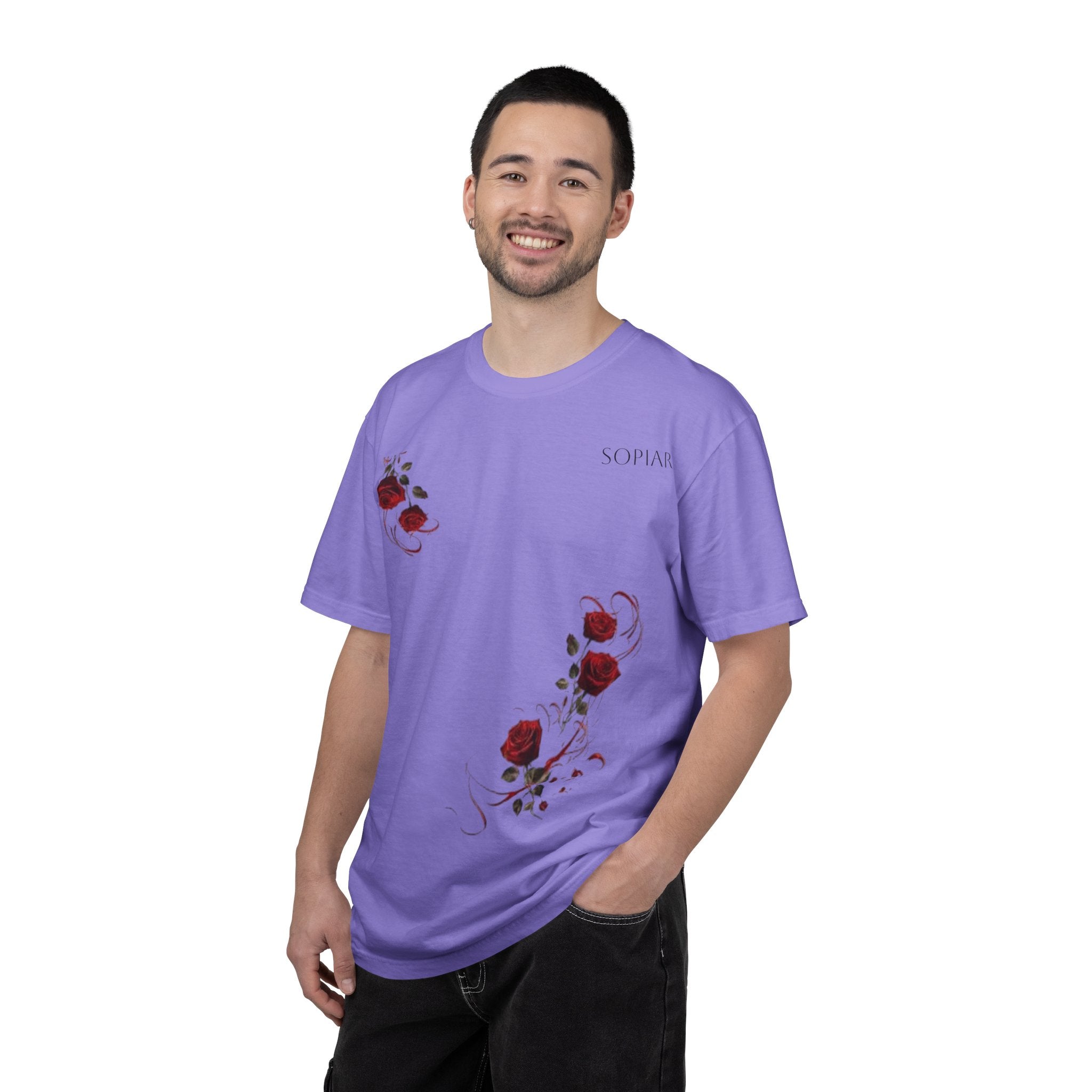 Rose Corner Graphic T-Shirt — Red Rose Floral Tee