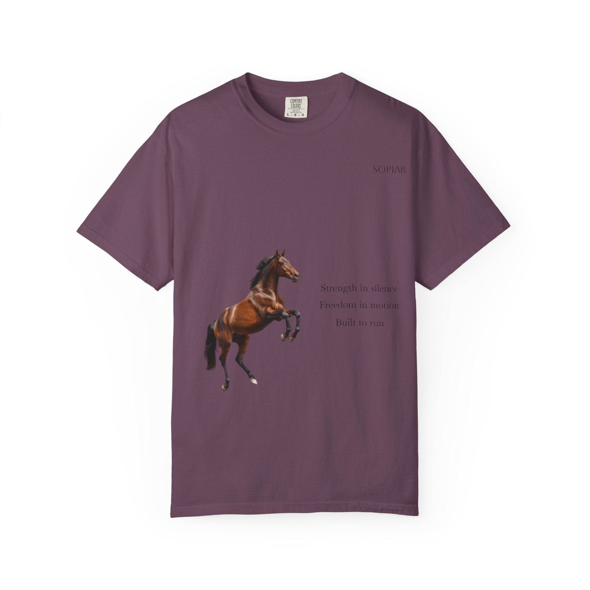Horse Graphic T-Shirt — Majestic Rearing Stallion Tee with Subtle Text