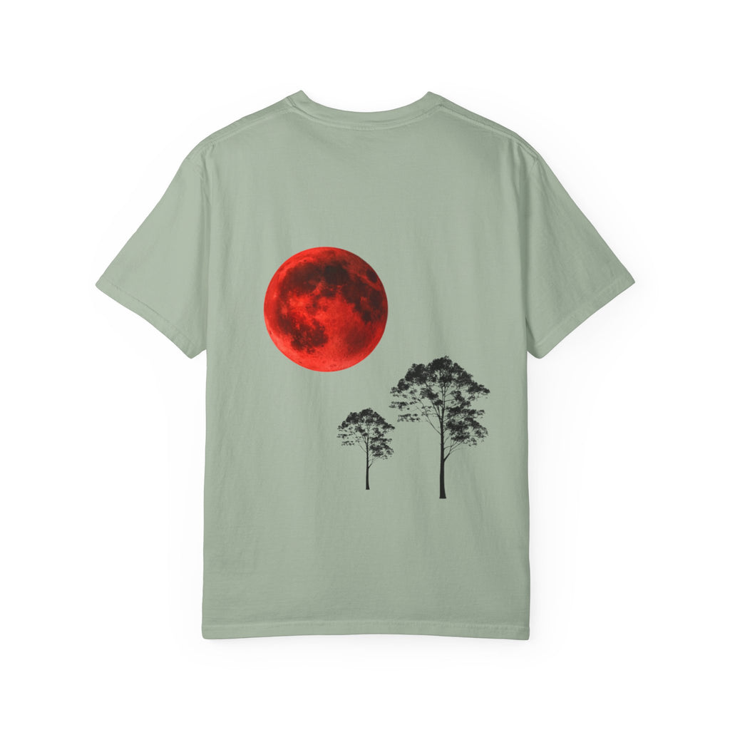 T-Shirt — Red Moon & Pine Trees Graphic Tee