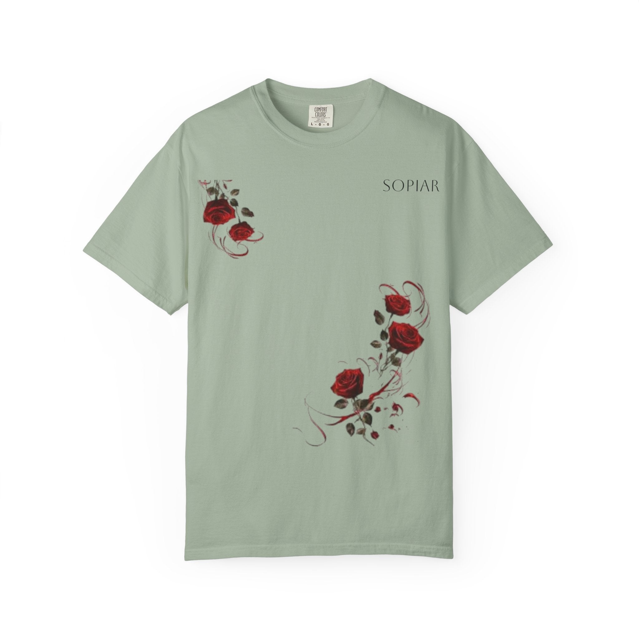 Rose Corner Graphic T-Shirt — Red Rose Floral Tee