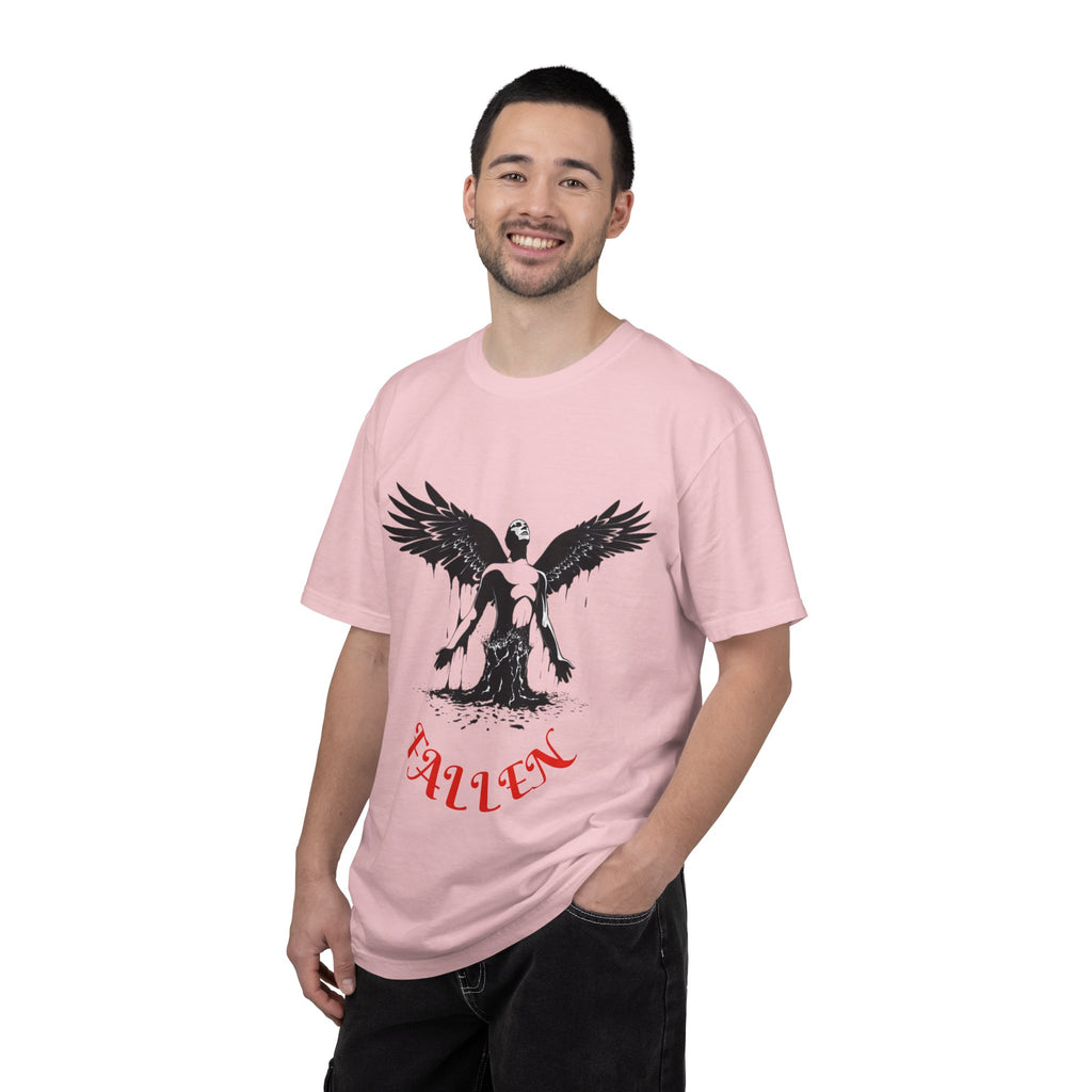 Fallen Angel Graphic T-Shirt — Gothic Winged Figure Tee