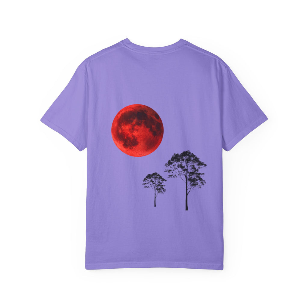 T-Shirt — Red Moon & Pine Trees Graphic Tee