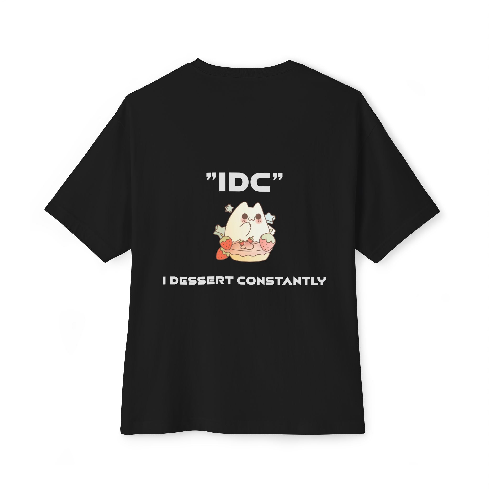 Boxy Tee — Cute 'IDC' Cat Burger Graphic T‑Shirt
