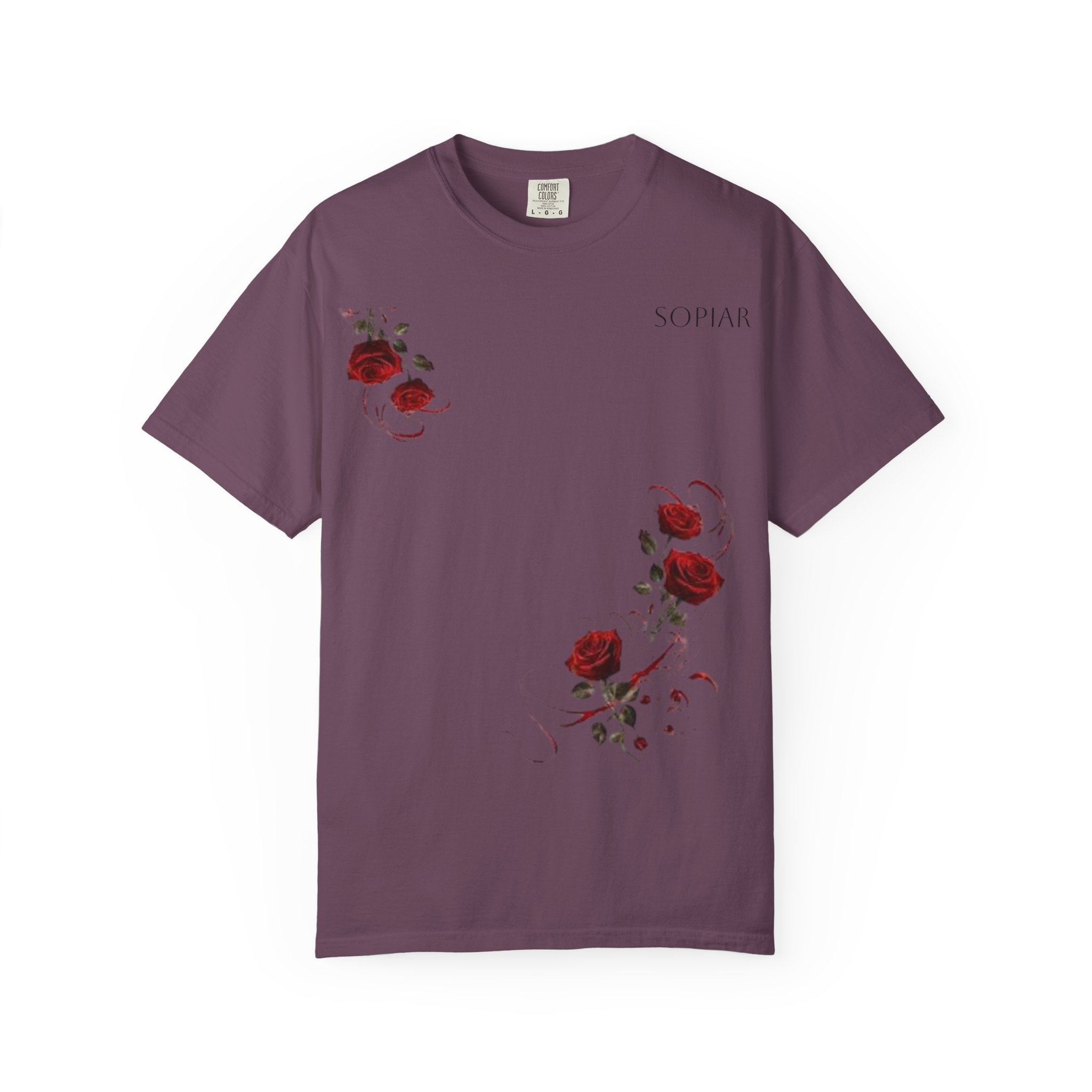 Rose Corner Graphic T-Shirt — Red Rose Floral Tee