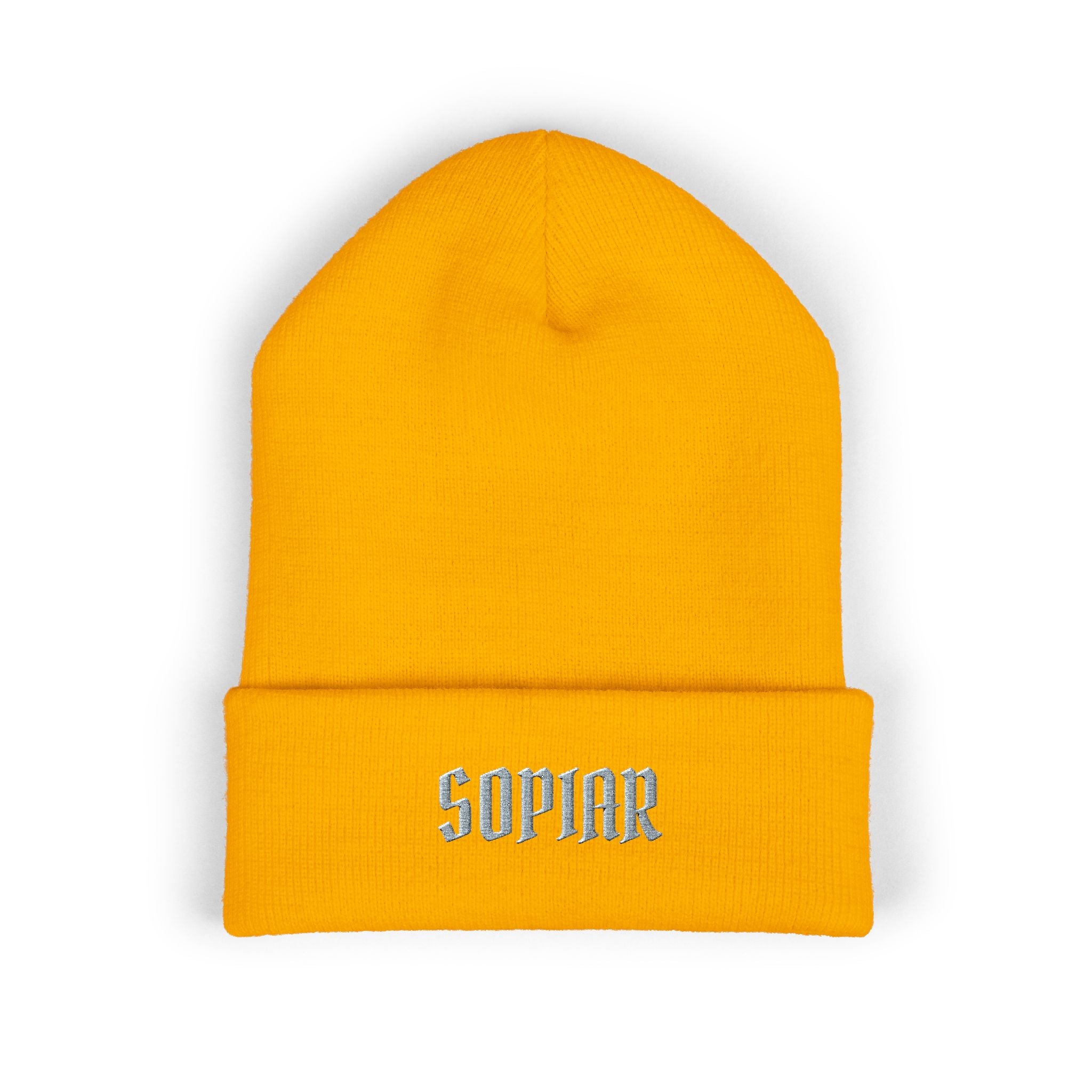 Embroidered 'SOPIAR' Cuffed Beanie — Classic Knit Winter Hat